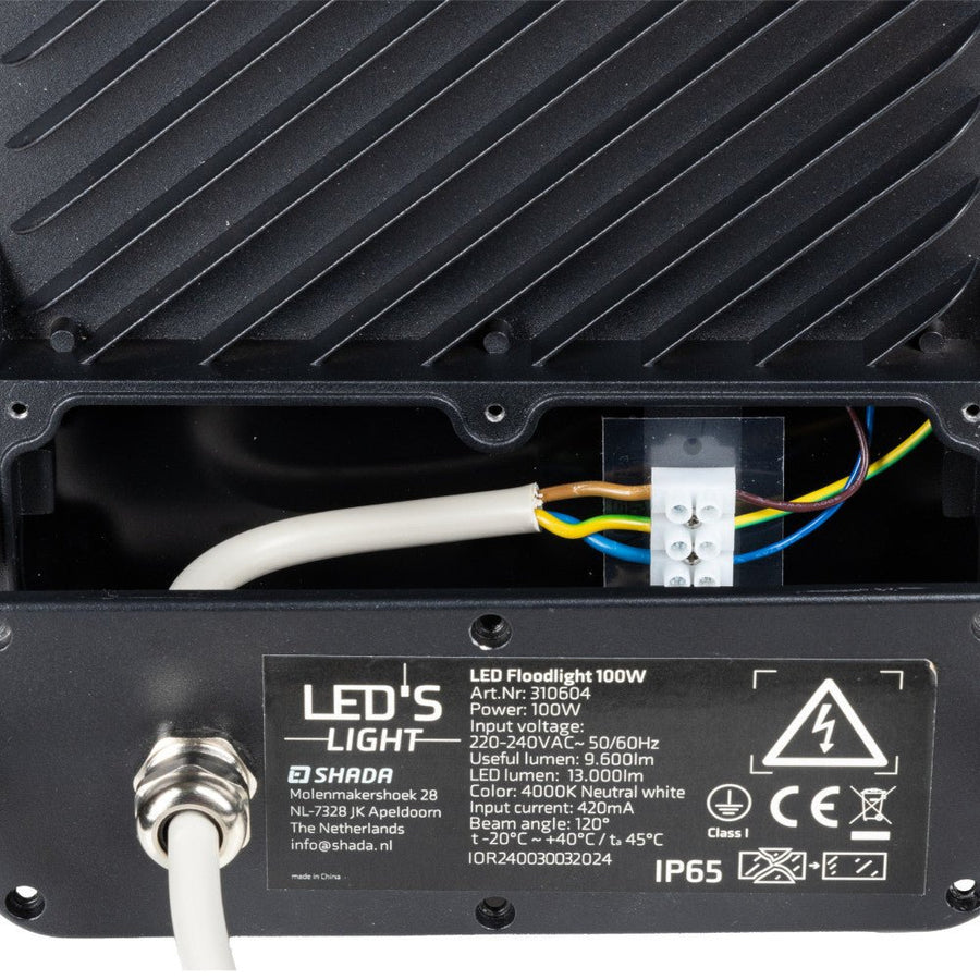 LED's Light Schijnwerper floodlight - 100W 9600lm 4000K - Zwart - IP65 Schijnwerpers LED.nl