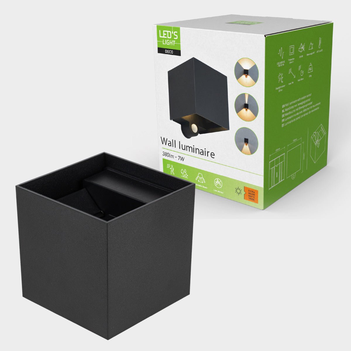 Lumo Qube Sensor Wandlamp Buitenlamp met lichtbron - 380lm 1800K - Zwart Wandlampen LED.nl