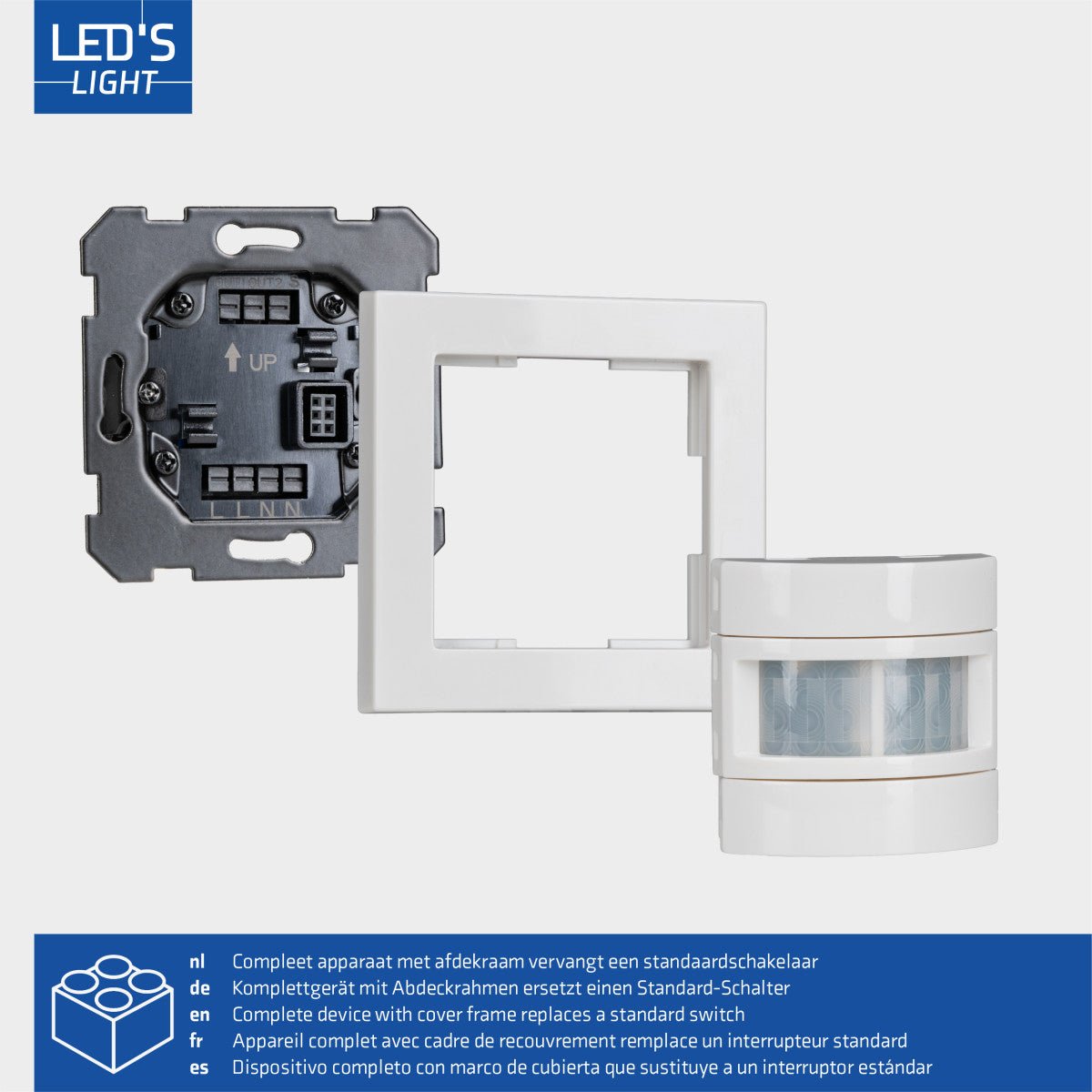 Wandschakelaar met Bewegingssensor - 55 x 55 mm inbouw - Compatibel met LED - Wit - LED.nl