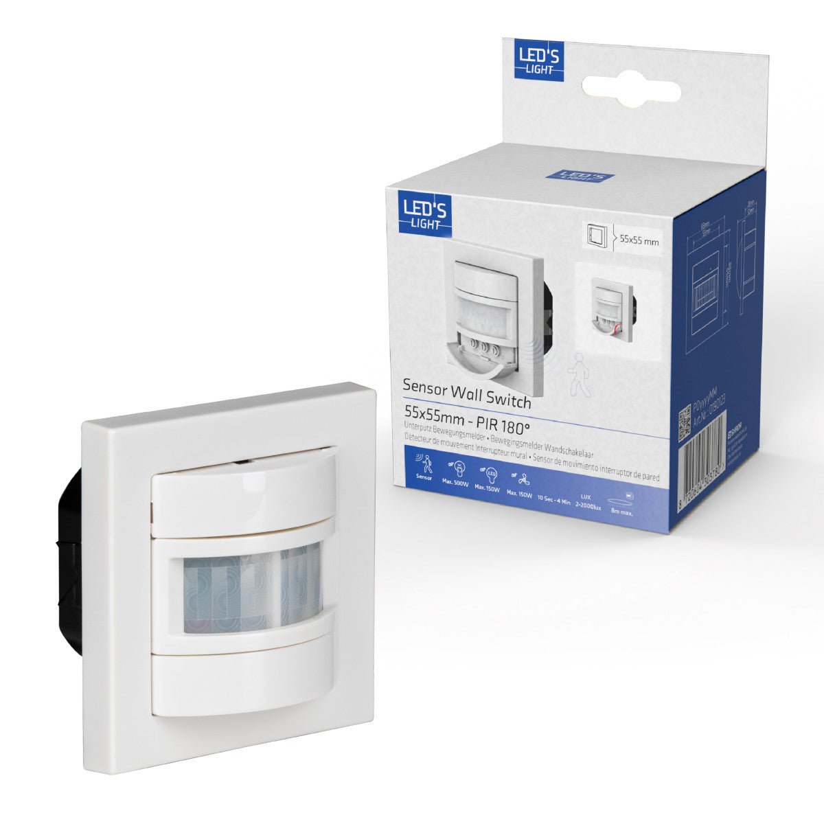 Wandschakelaar met Bewegingssensor - 55 x 55 mm inbouw - Compatibel met LED - Wit - LED.nl
