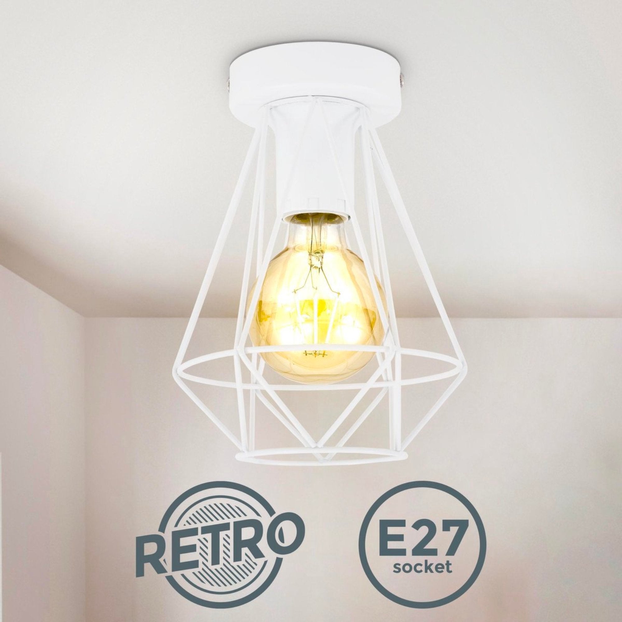 B.K.Licht - Decoratieve witte plafondlamp - Metaal - Industrieel - Draad - Ø16.5cm - Met E27 fitting - Excl. lichtbron - LED.nl