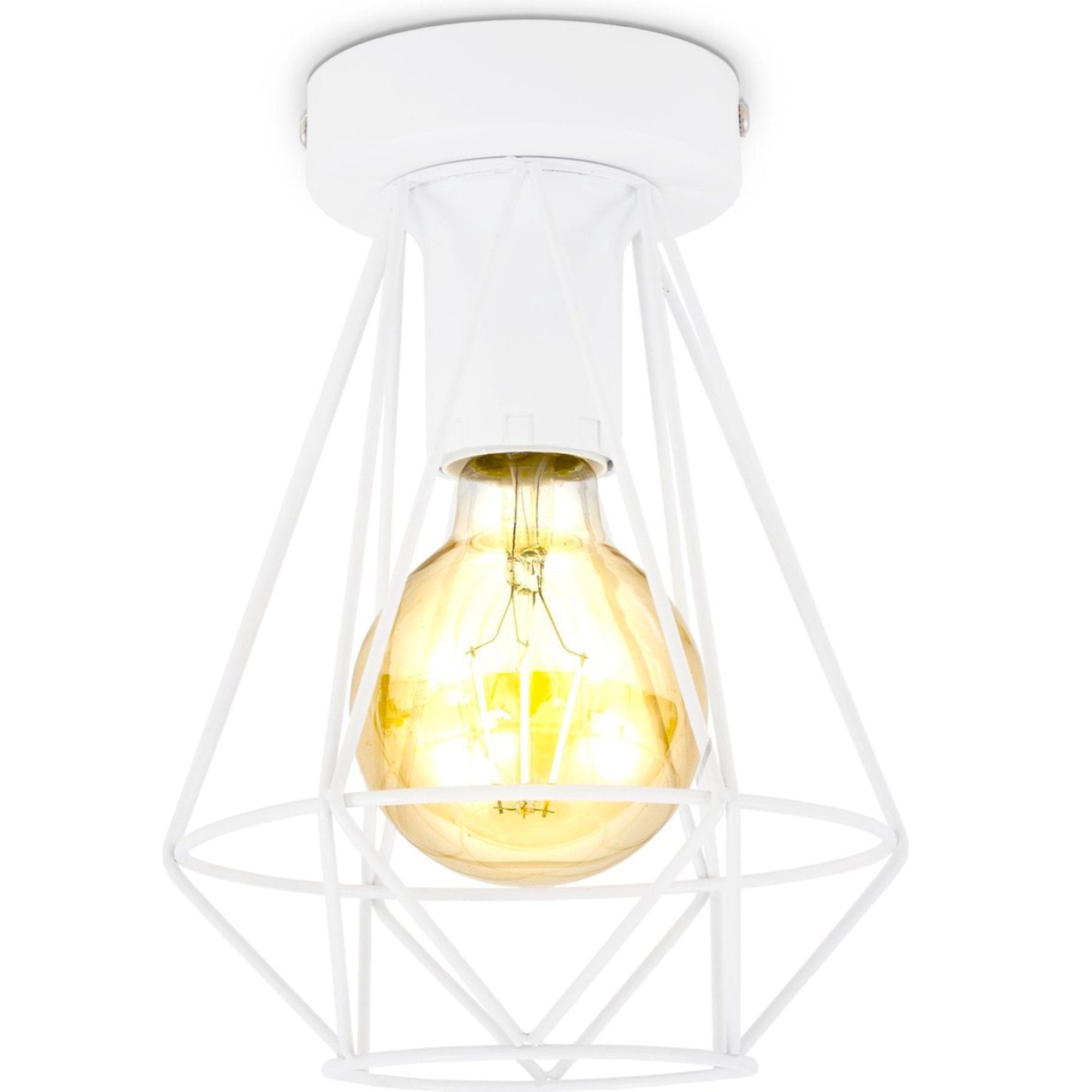 B.K.Licht - Decoratieve witte plafondlamp - Metaal - Industrieel - Draad - Ø16.5cm - Met E27 fitting - Excl. lichtbron - LED.nl