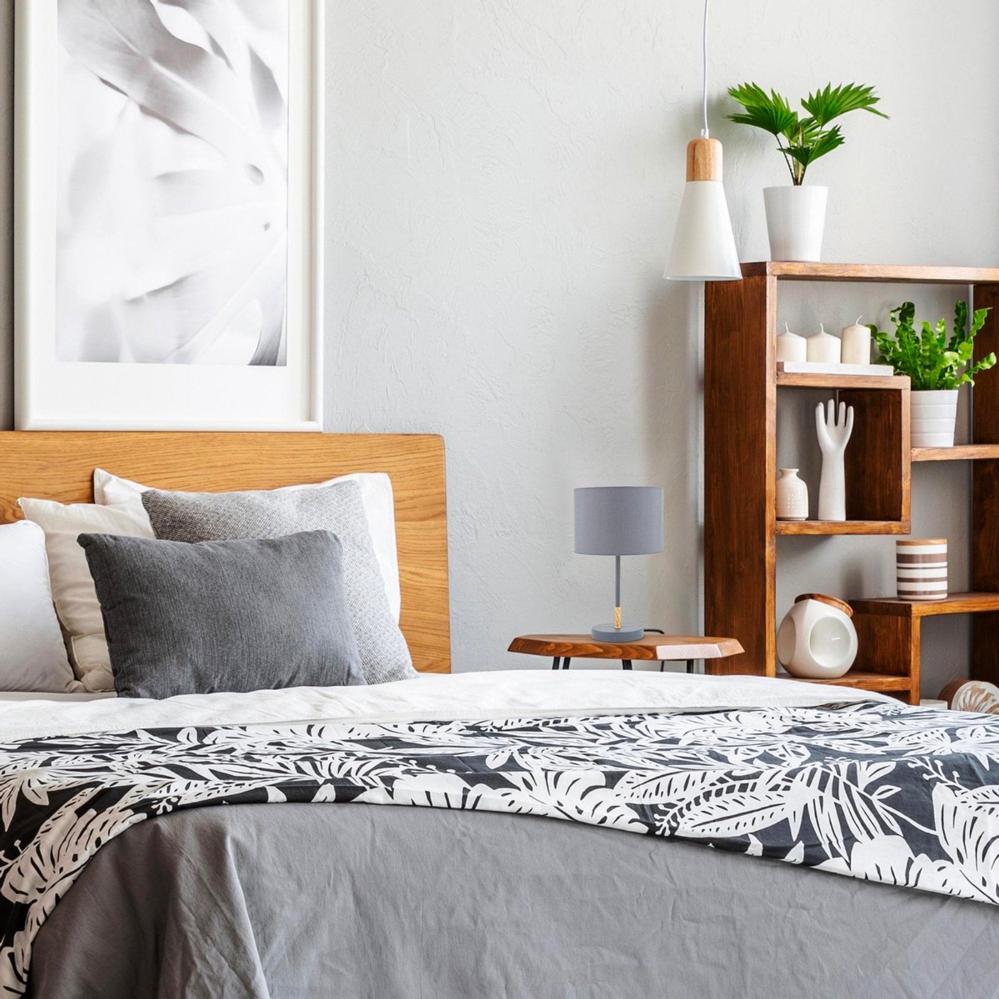 B.K.Licht - Grijze tafellamp - Metaal & stof - Met kap - Scandinavische bedlamp - Slaapkamer lamp - E27 fitting - Excl. lichtbron - LED.nl