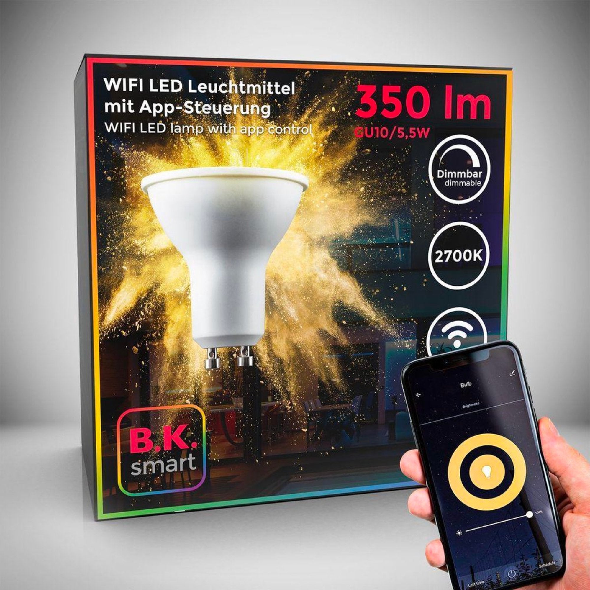B.K.Licht - Slimme LED lichtbron - Smart lamp - Met GU10 fitting - 5.5W LED - WiFi - App - 2.700K warm wit licht - 350 Lumen - Voice control - LED.nl