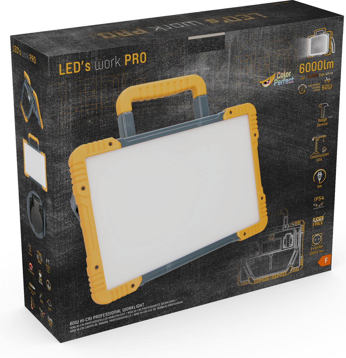 ColorPro LED bouwlamp 60W – Realistische kleurweergave CRI97 – 6000 lumen – IP54 – 5 meter snoer - LED.nl