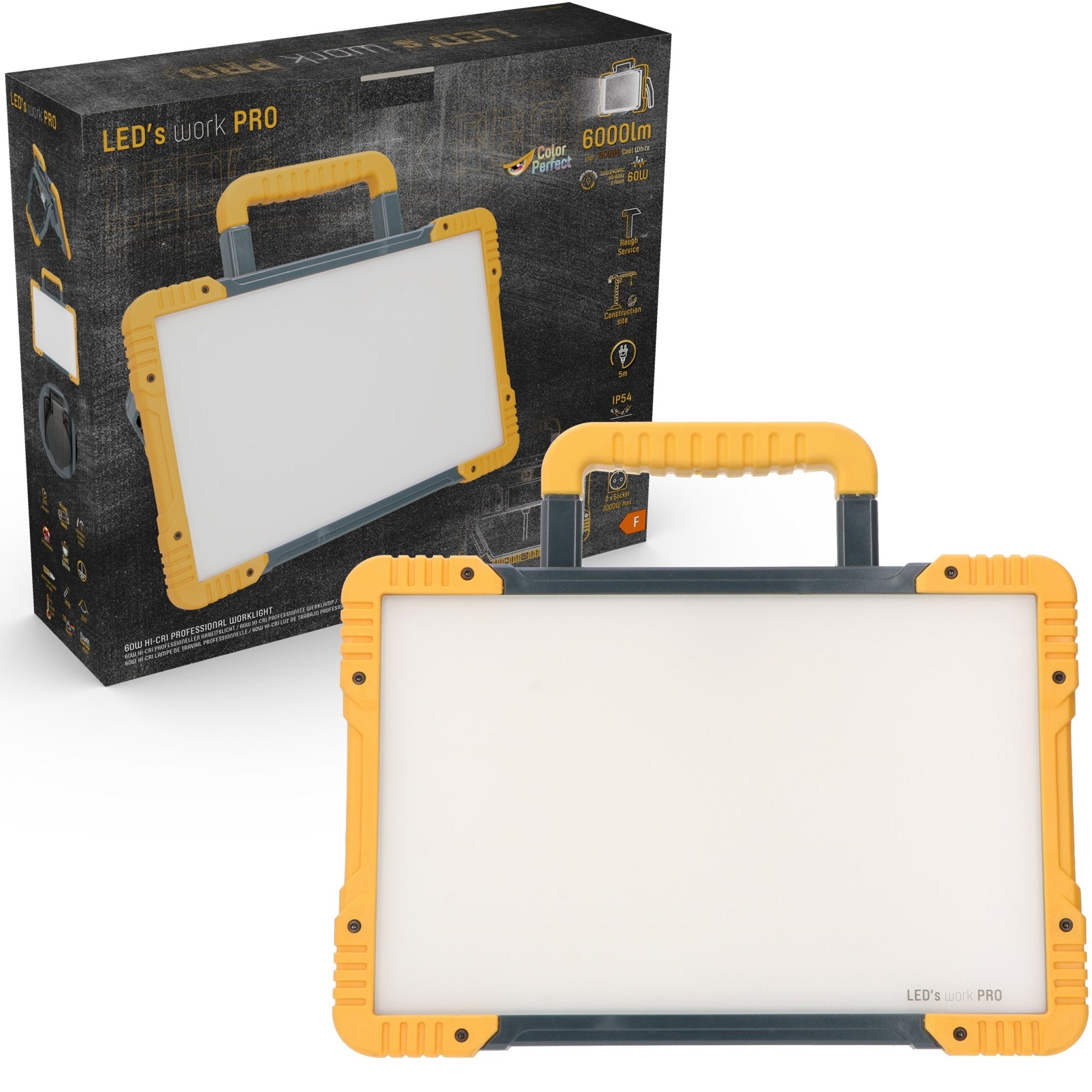 ColorPro LED bouwlamp 60W – Realistische kleurweergave CRI97 – 6000 lumen – IP54 – 5 meter snoer - LED.nl