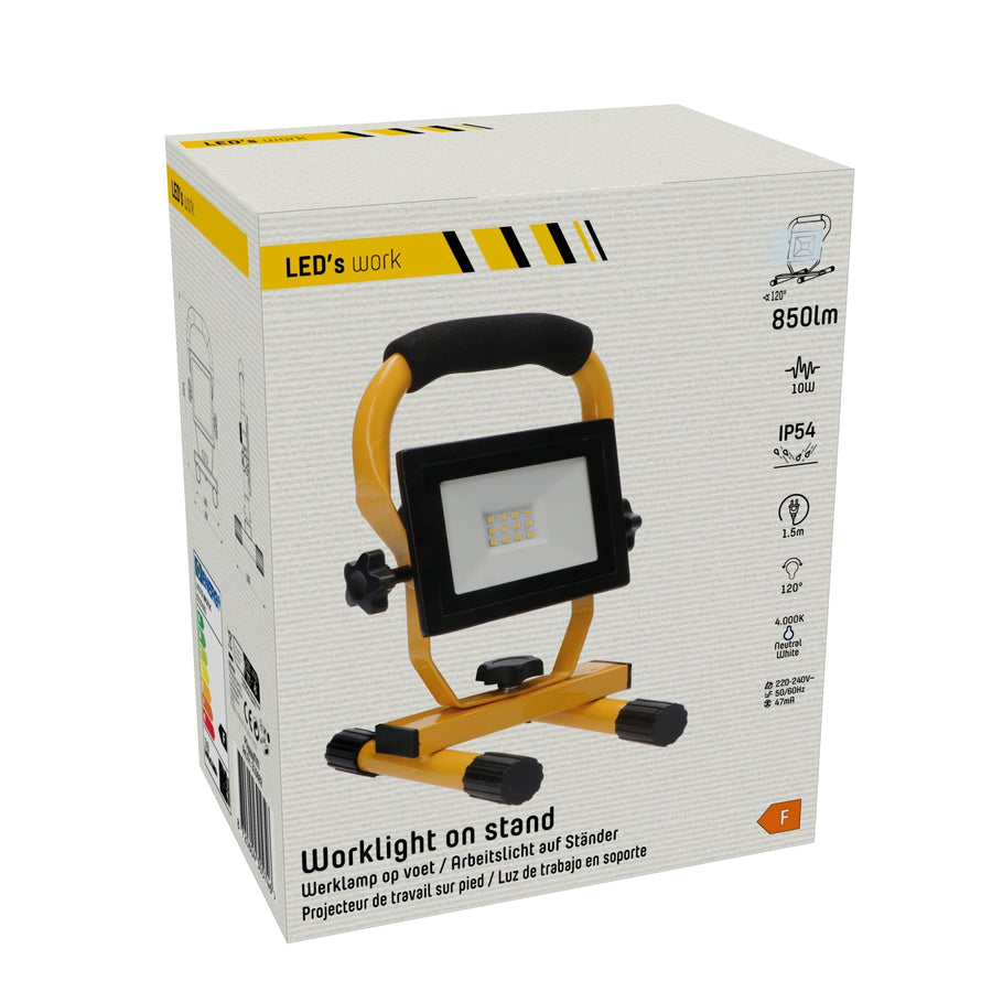 LED-Arbeitsleuchte – Netzbetriebene Arbeitsleuchte – 10 W, 850 lm, 4000 K, kompakte LED-Baustelle – faltbar und drehbar - LED.de