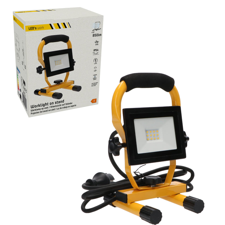 LED-Arbeitsleuchte – Netzbetriebene Arbeitsleuchte – 10 W, 850 lm, 4000 K, kompakte LED-Baustelle – faltbar und drehbar - LED.de