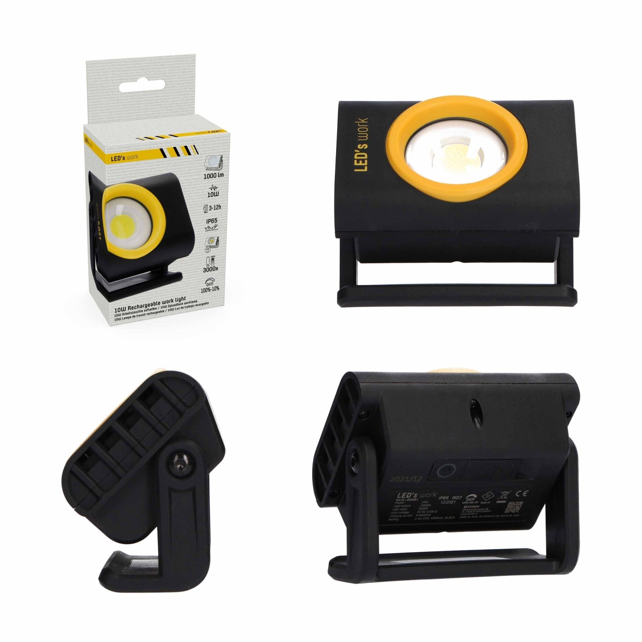 Compacte LED Werklamp – Met oplaadbare accu – Dimbaar in 10 stappen – 1000 lumen – IP65 - LED.nl