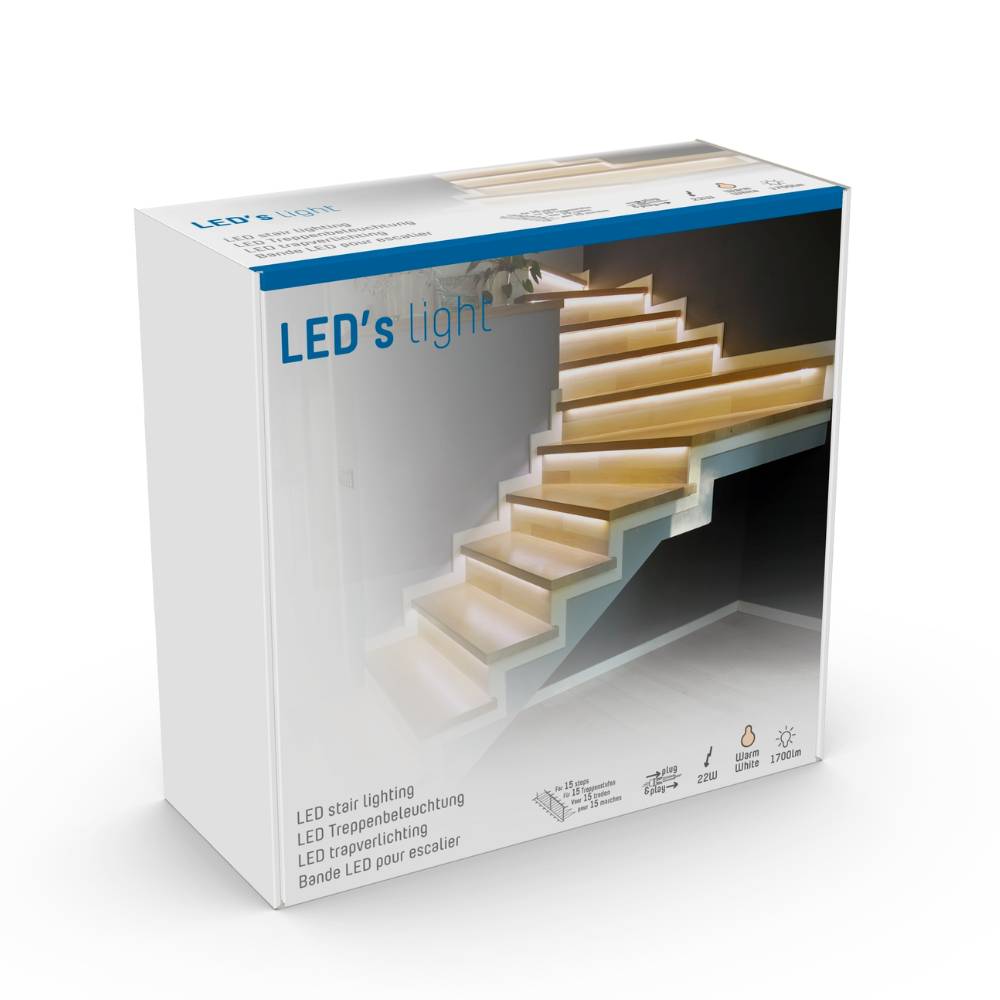 Complete LED Trapverlichting set - 15 treden x 80 cm - Lengte aanpasbaar - Warm wit licht - LED.nl