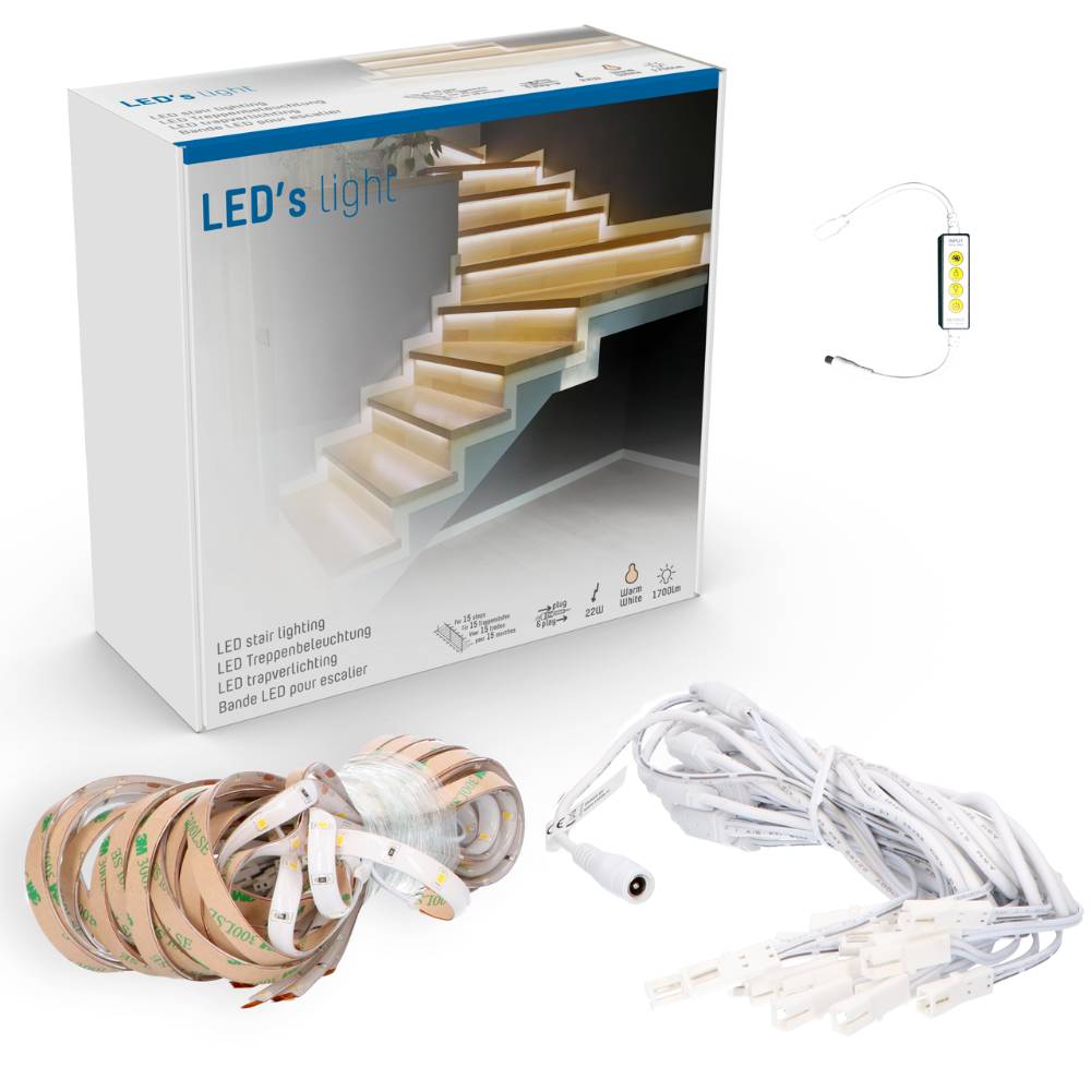 Complete LED Trapverlichting set - 15 treden x 80 cm - Lengte aanpasbaar - Warm wit licht - LED.nl