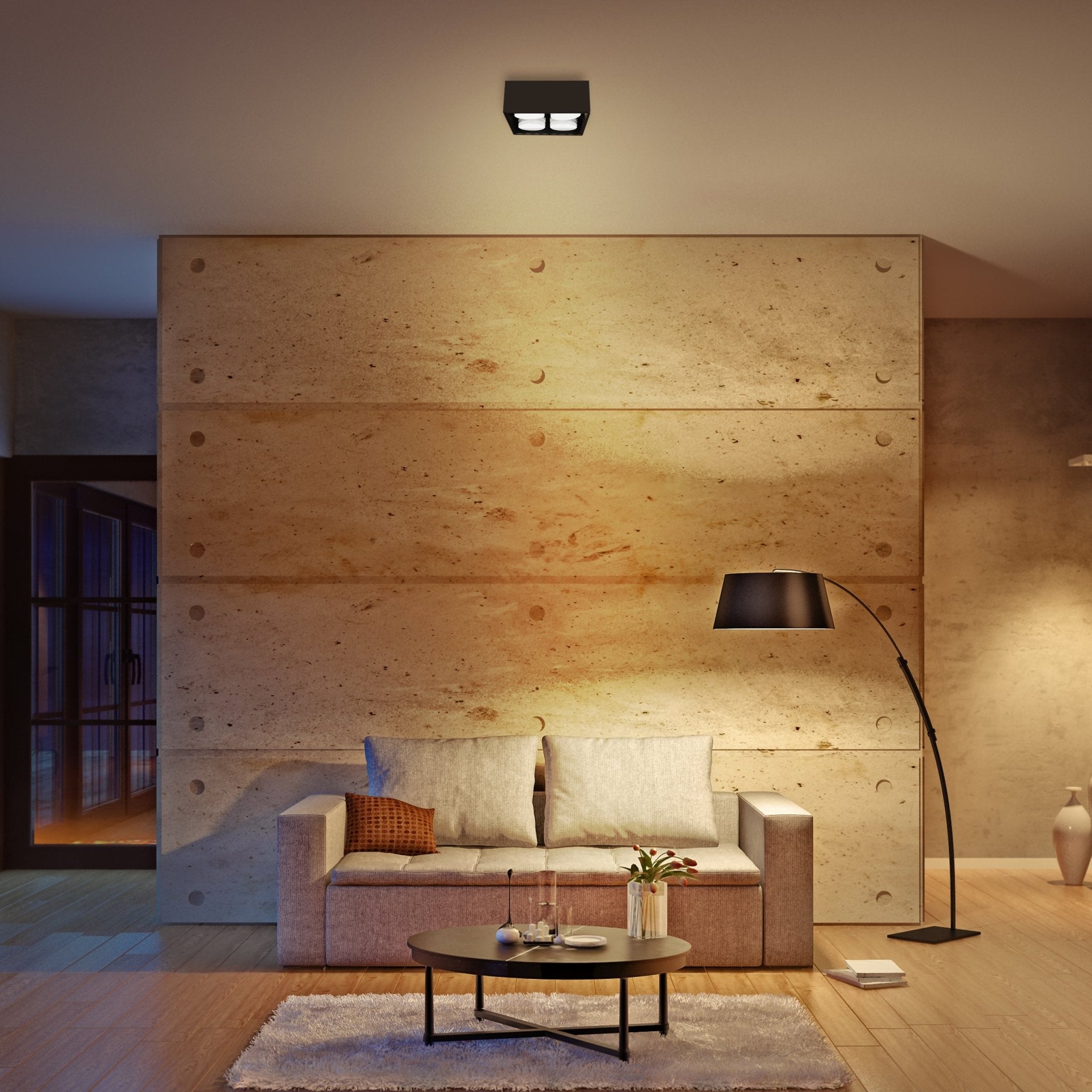 Cube Plafonniere met 4 lichtpunten - Draaibaar licht -  Staal - 20 x 20 cm - Zwart - LED.nl