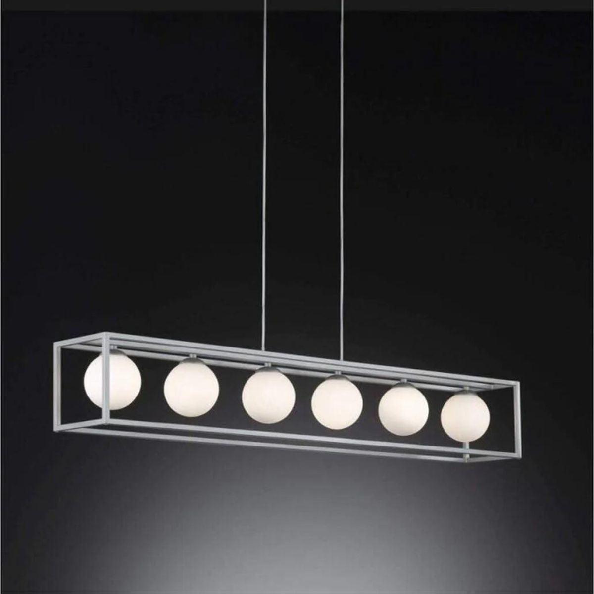 Deco Hanglamp eetkamer met 6 lichtpunten - In hoogte verstelbaar - LED lampen inbegrepen - Zilver - LED.nl