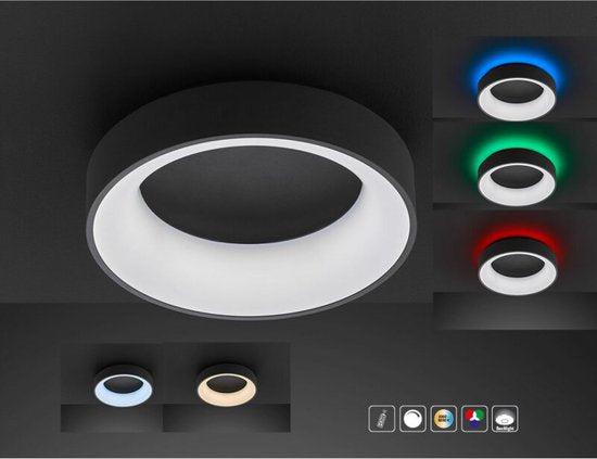 Deco Plafondlamp zwart Ø 45 cm met afstandsbediening - Dimbaar wit licht - Achtergrondverlichting - LED.nl