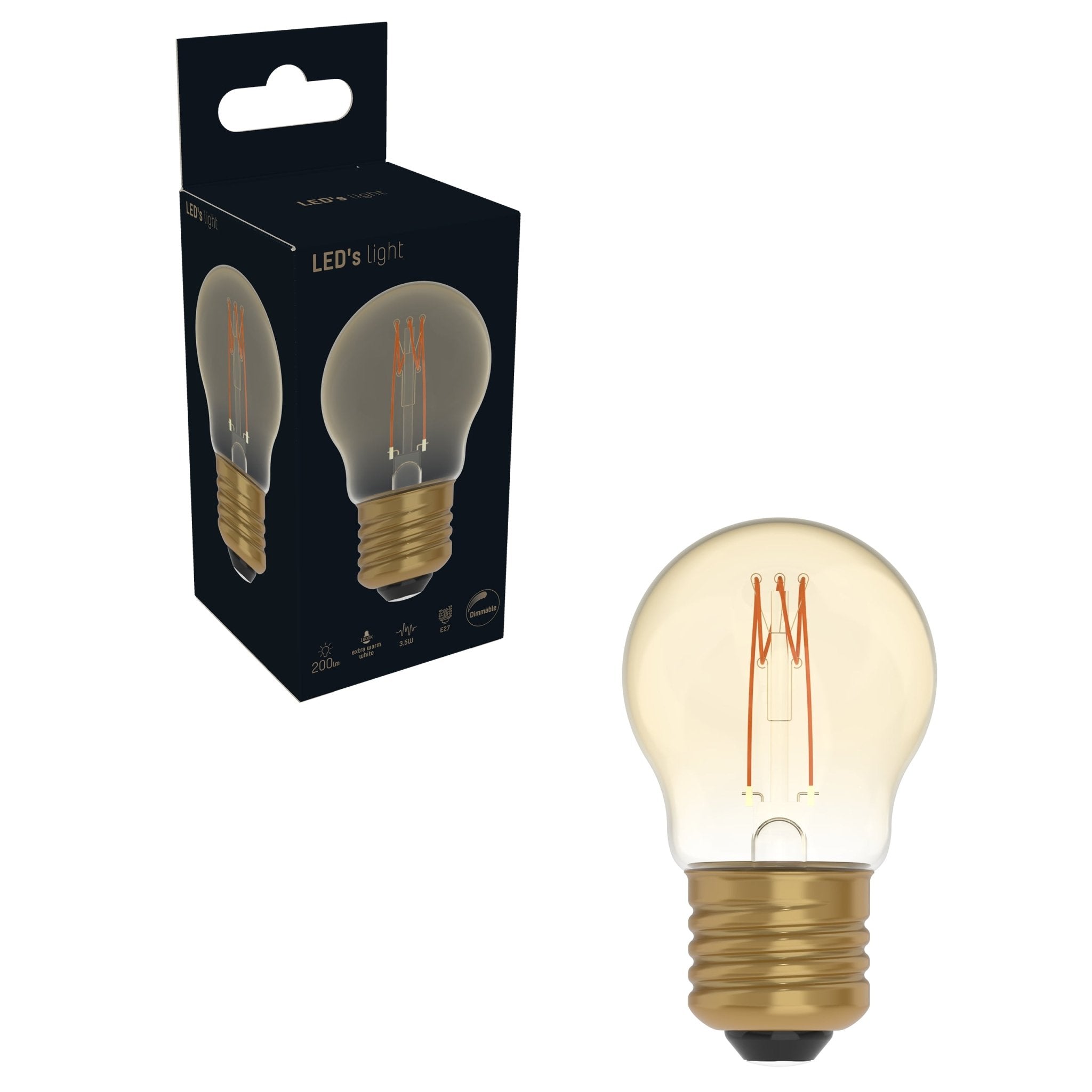 DecoDim LED Filament Lamp Goud E27 - Dimbaar - Extra warm wit - Ø 4.5 cm - 2.5W (15W) - LED.nl