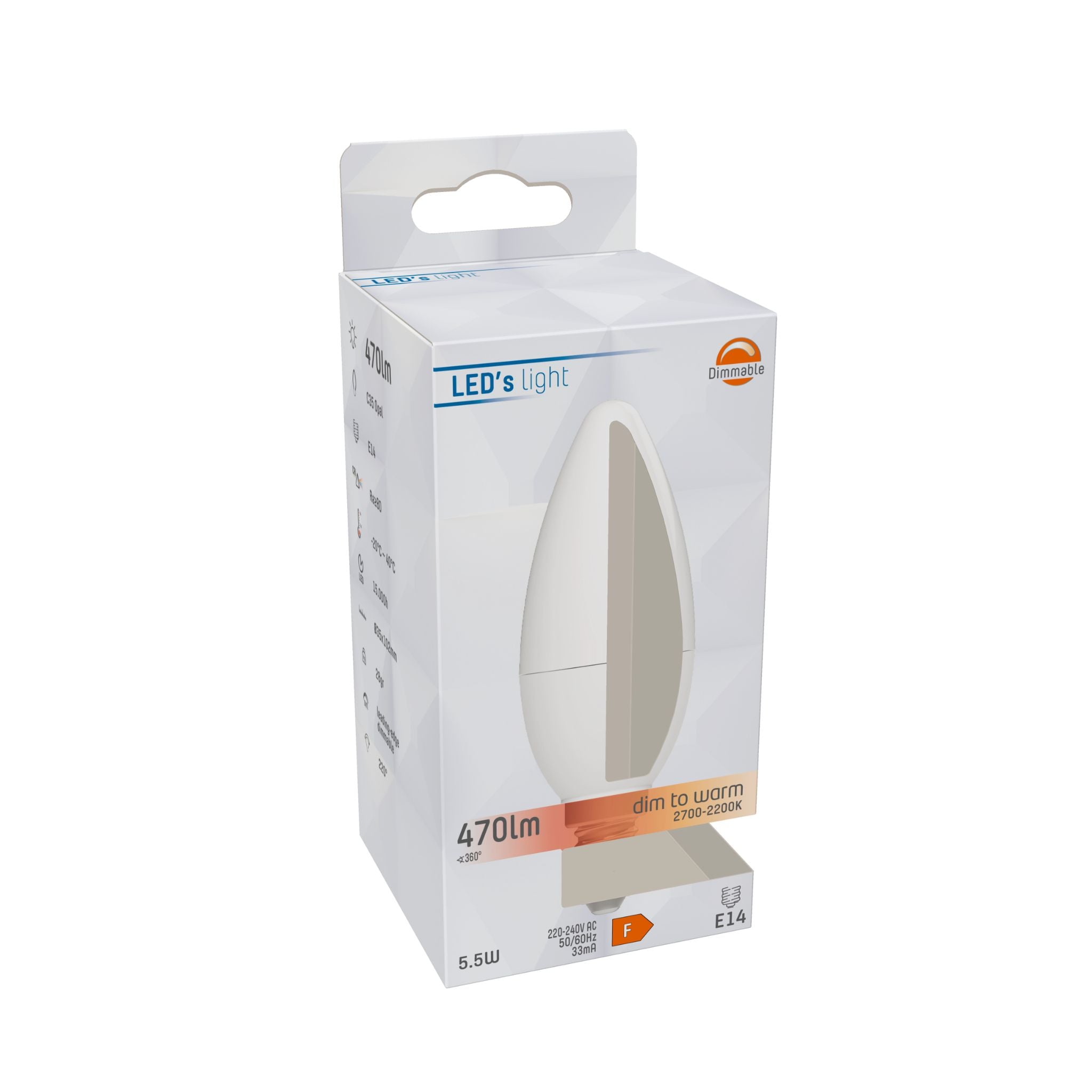 DimToWarm LED Kaarslamp E14 - Mat - Dimbaar naar extra warm wit - 5W (40W) - LED.nl