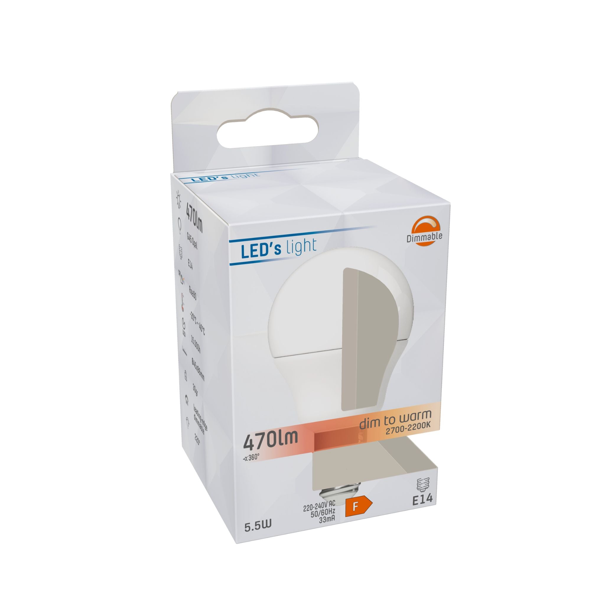 DimToWarm LED Lamp E14 - Mat - Dimbaar naar extra warm wit - 4.5W (40W) - G45 Kogel - LED.nl