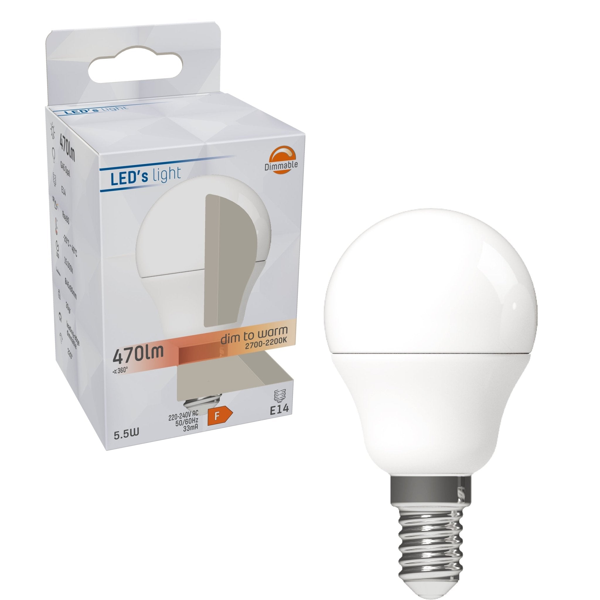 DimToWarm LED Lamp E14 - Mat - Dimbaar naar extra warm wit - 4.5W (40W) - G45 Kogel - LED.nl