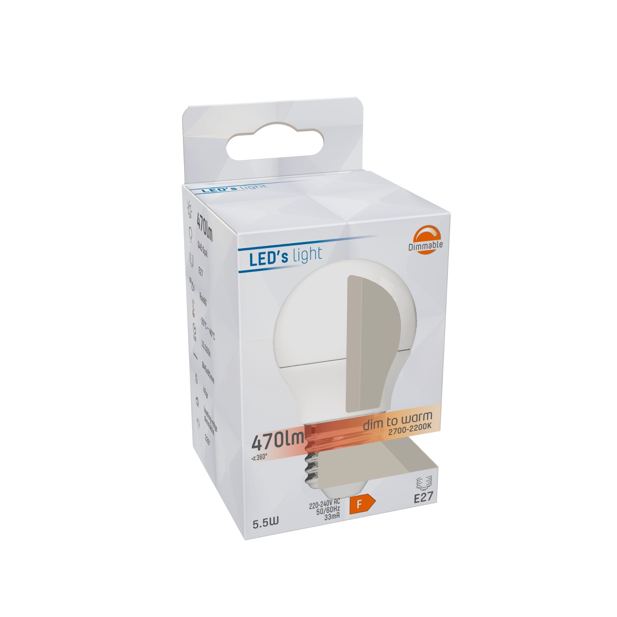 DimToWarm LED Lamp E27 - Mat - Dimbaar naar extra warm wit - 5W (40W) - G45 Kogel - LED.nl