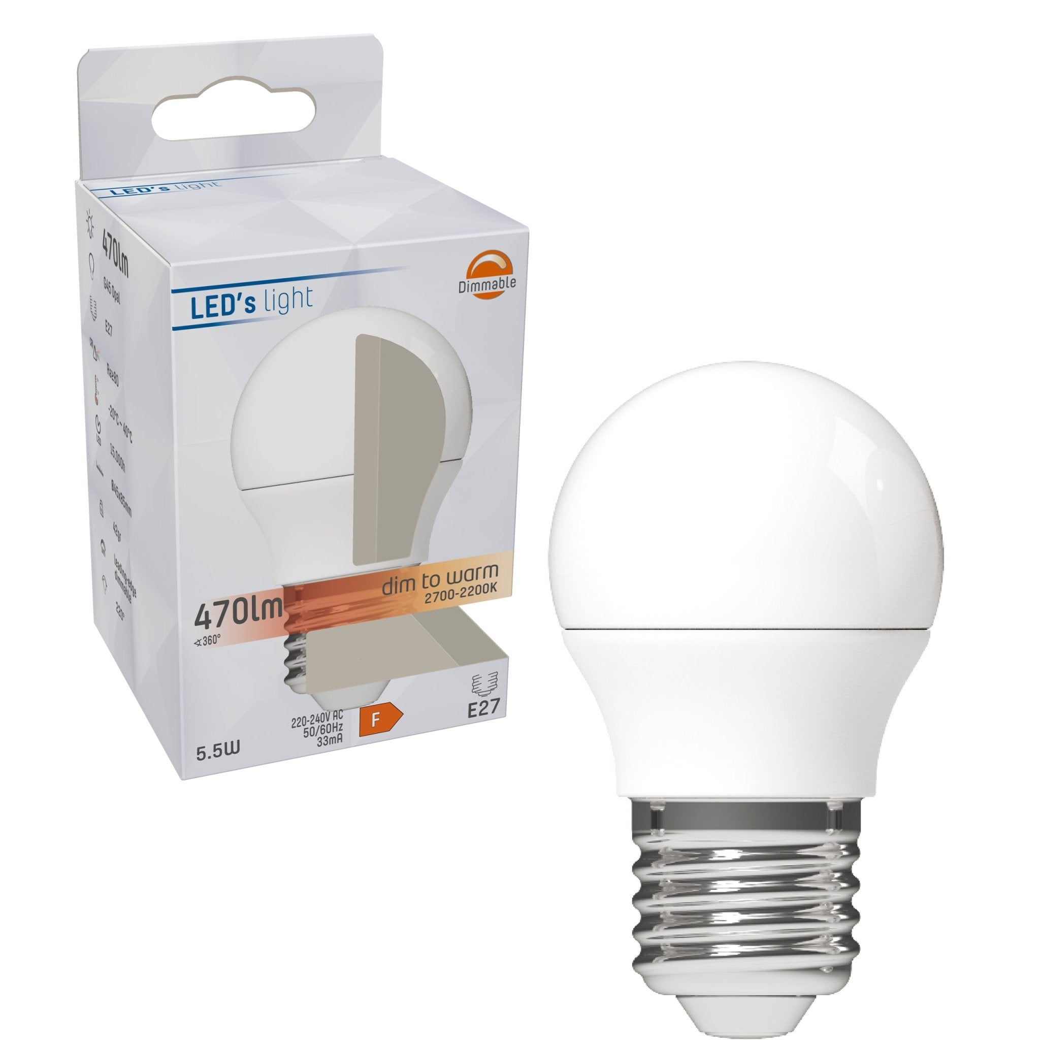 DimToWarm LED Lamp E27 - Mat - Dimbaar naar extra warm wit - 5W (40W) - G45 Kogel - LED.nl