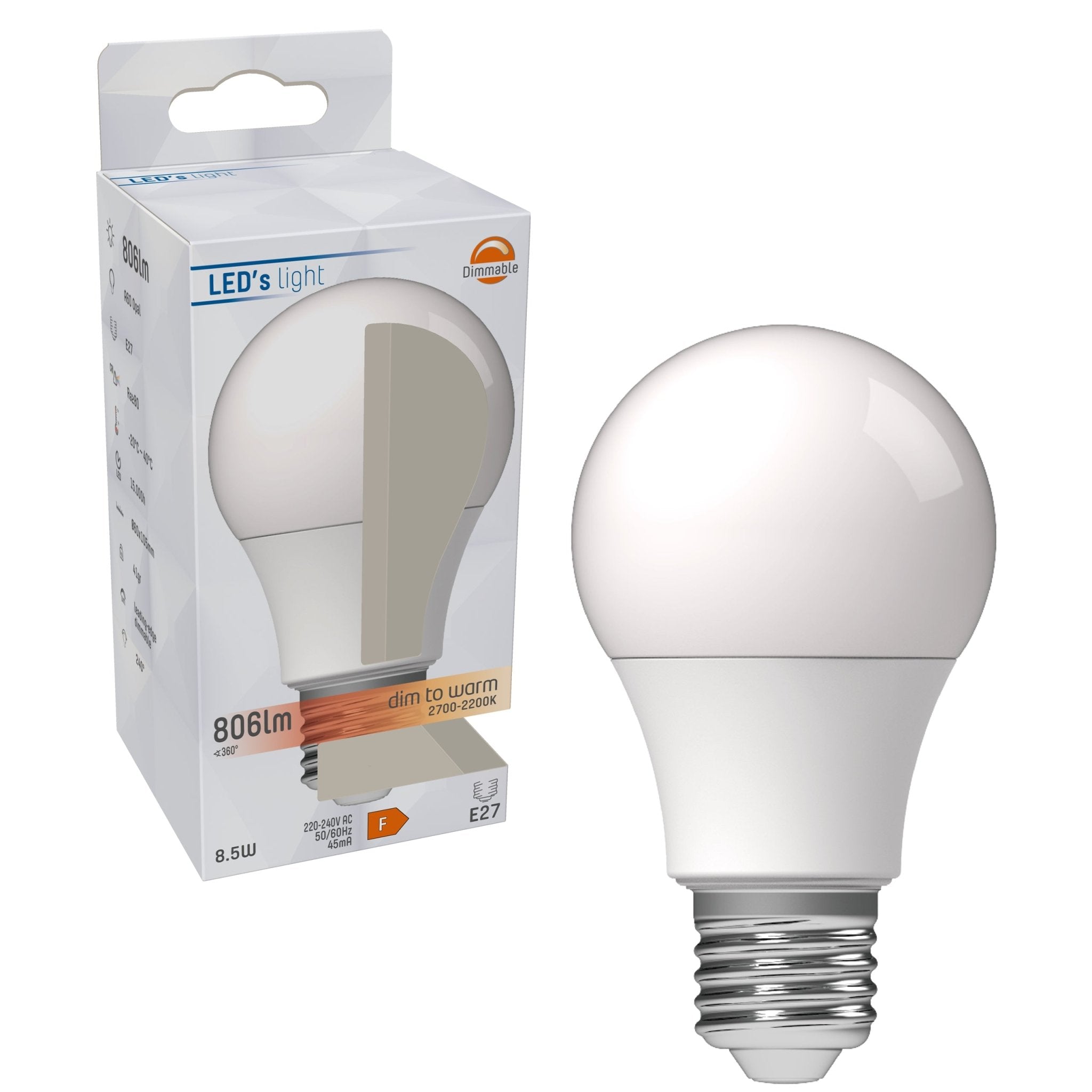 DimToWarm LED Lamp E27 - Mat - Dimbaar naar extra warm wit - 8W (60W) - LED.nl