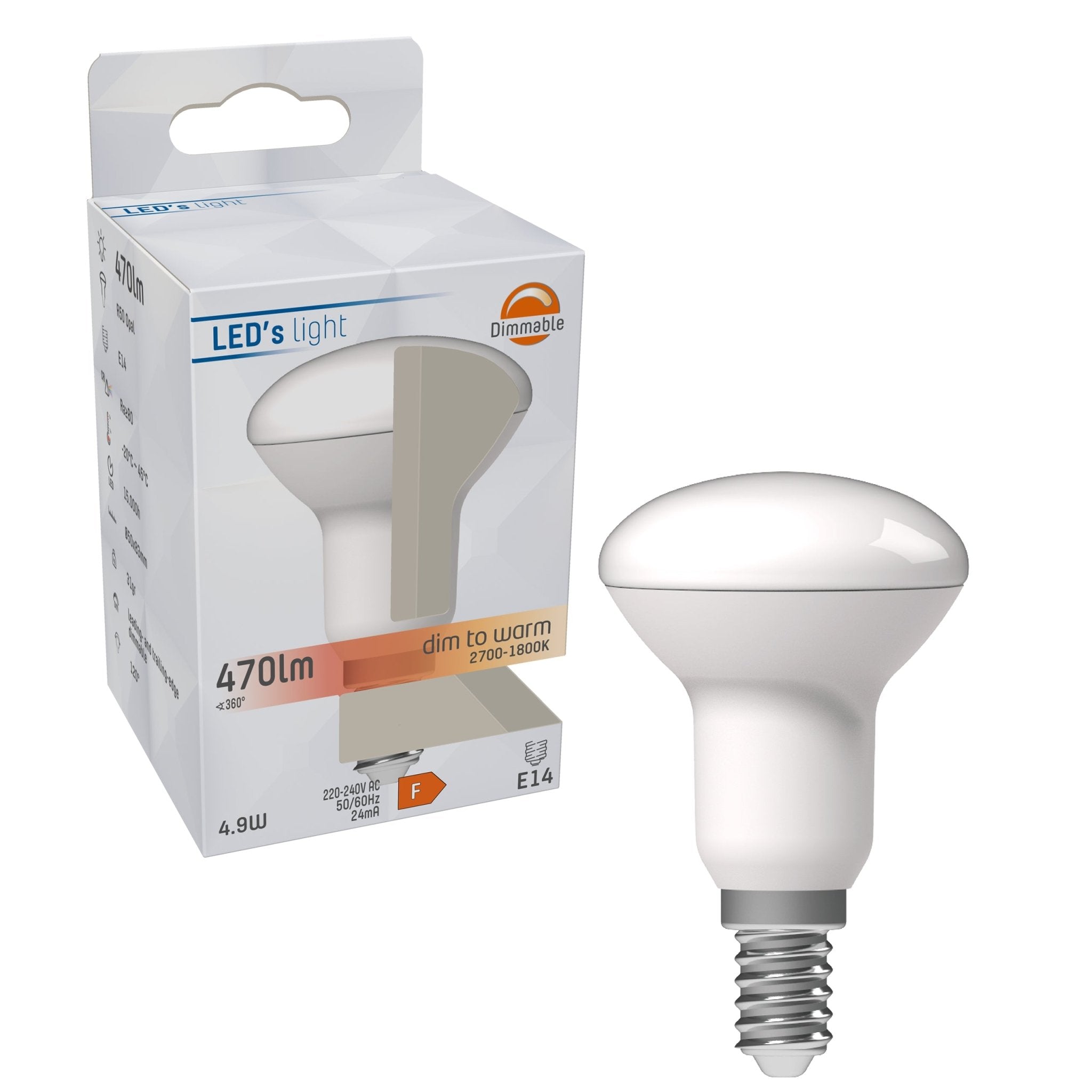 DimToWarm LED Reflectorlamp E14 - R50 - Dimbaar naar extra warm wit - 4.9W (40W) - LED.nl