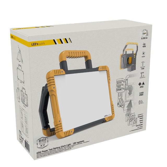 Draadloze LED bouwlamp – Werkt op accu’s van Bosch, Makita, DeWalt, Milwaukee en CAS (Metabo) – 5200 lumen – IP54 - LED.nl