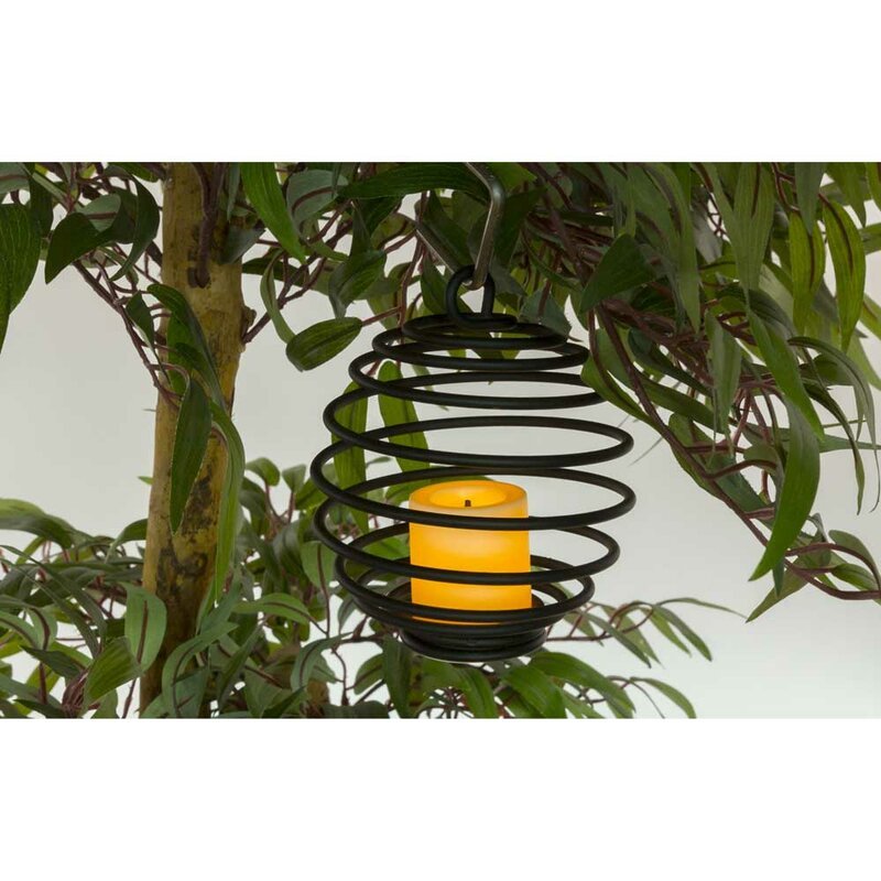 Draadloze LED Tafellamp op batterijen met LED kaars - voor binnen - Rotan rond - Zwart - LED.nl