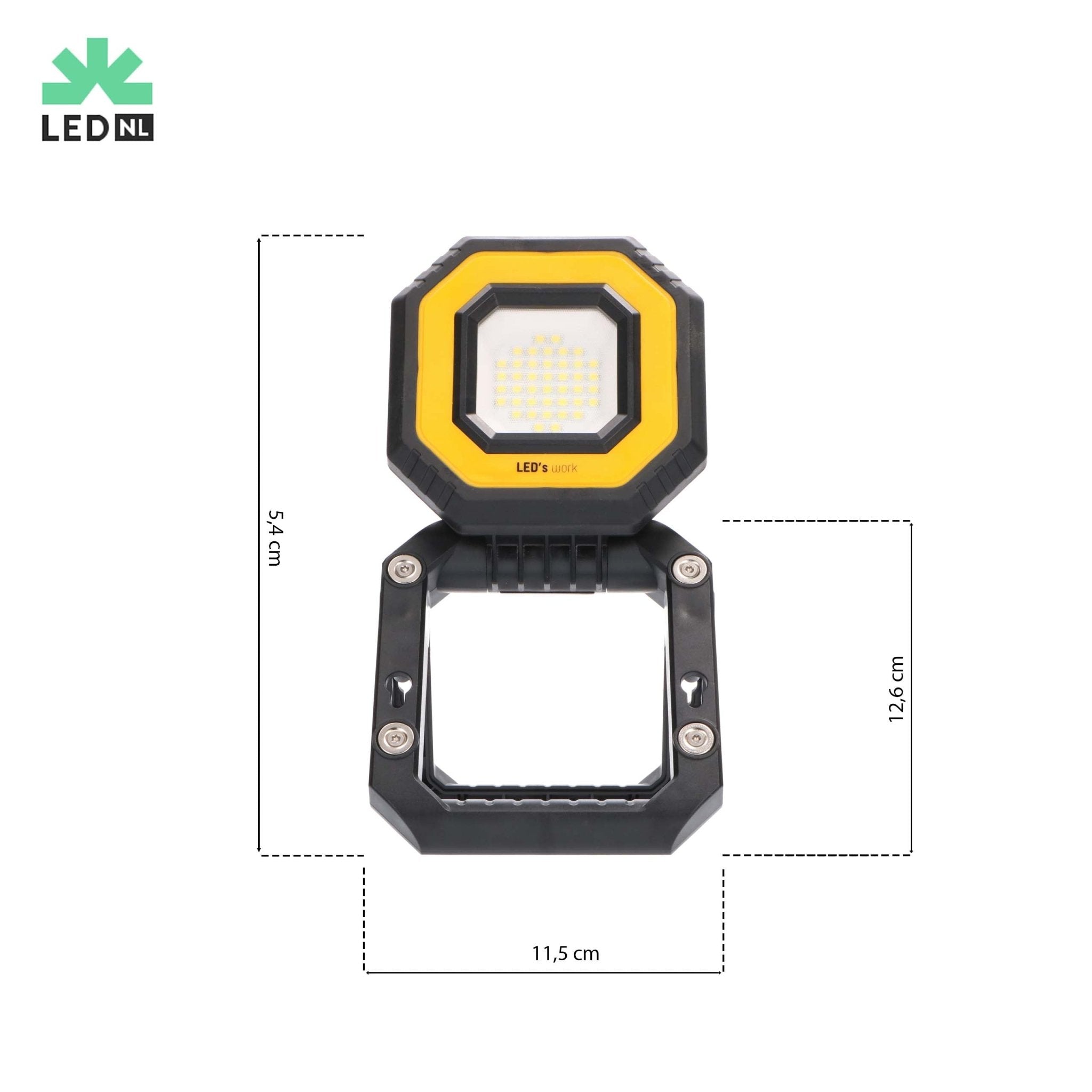 Draagbare LED bouwlamp – Met accu oplaadbaar – Dimbaar in 3 standen – 750 lumen - IP54 - LED.nl
