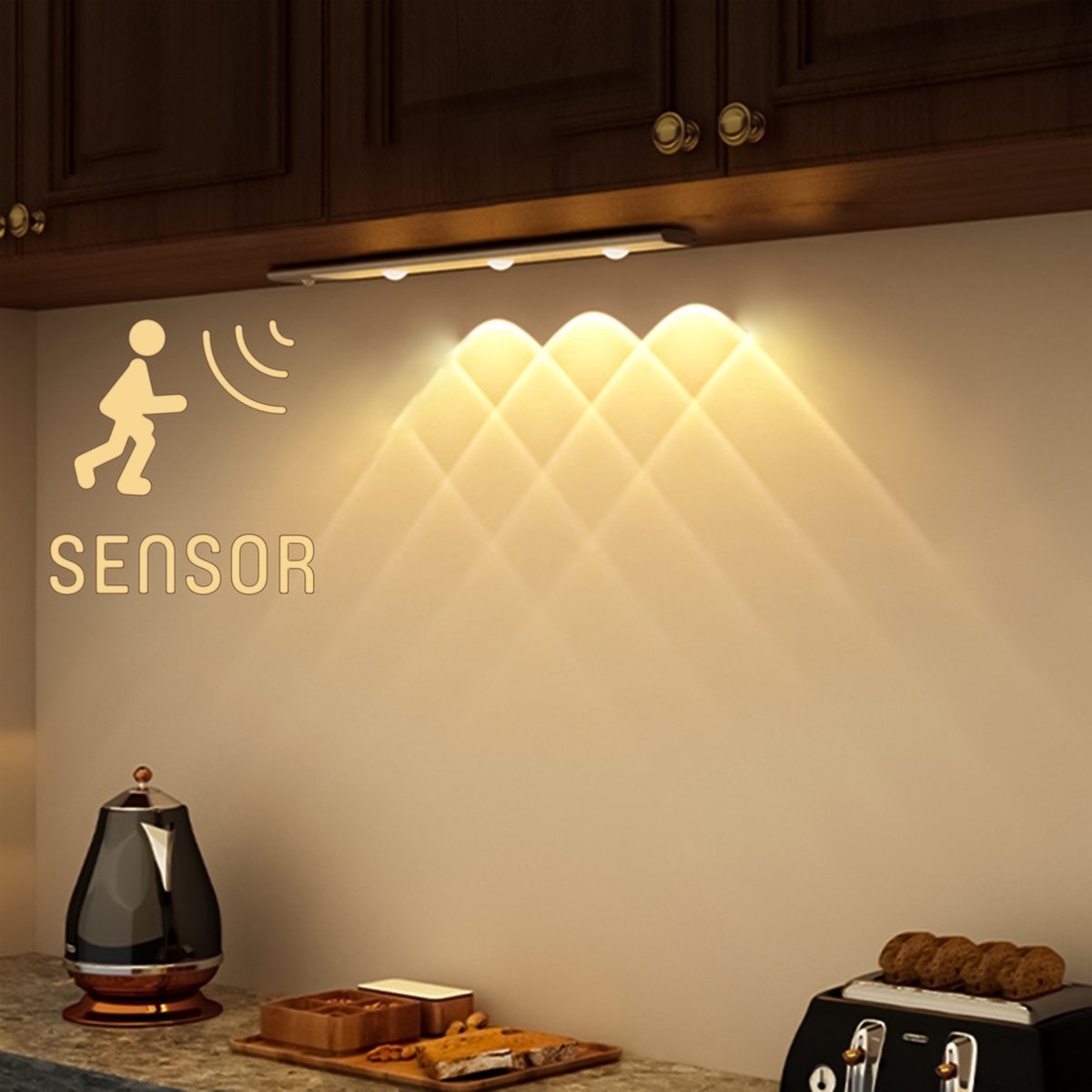 EasyFix LED Kastverlichting met bewegingssensor - 3 lichtpunten - Oplaadbaar & Draadloos - 35 cm - LED.nl