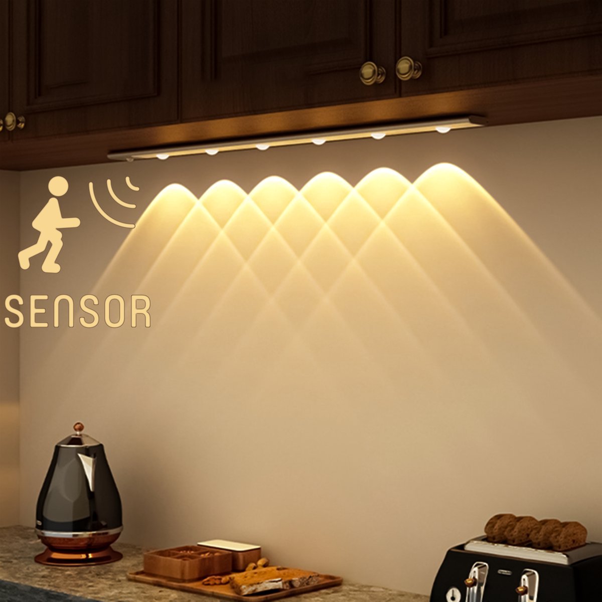 EasyFix LED Kastverlichting met bewegingssensor - 3 lichtpunten - Oplaadbaar & Draadloos - 70 cm - LED.nl