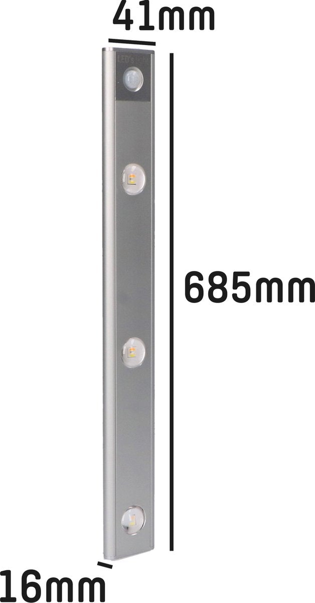 EasyFix LED Kastverlichting met bewegingssensor - 3 lichtpunten - Oplaadbaar & Draadloos - 70 cm - LED.nl