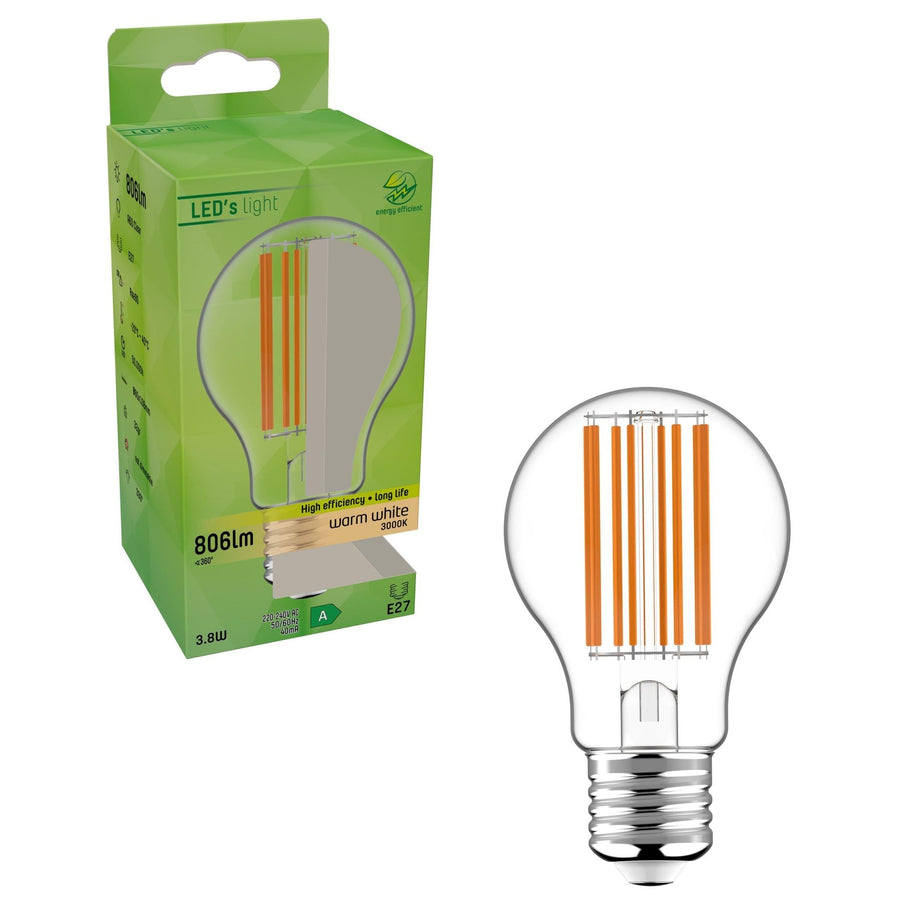 Ultra LED Filamentlampe E27 - Energielabel A - Transparent - 3,8W = 60W - LED.de