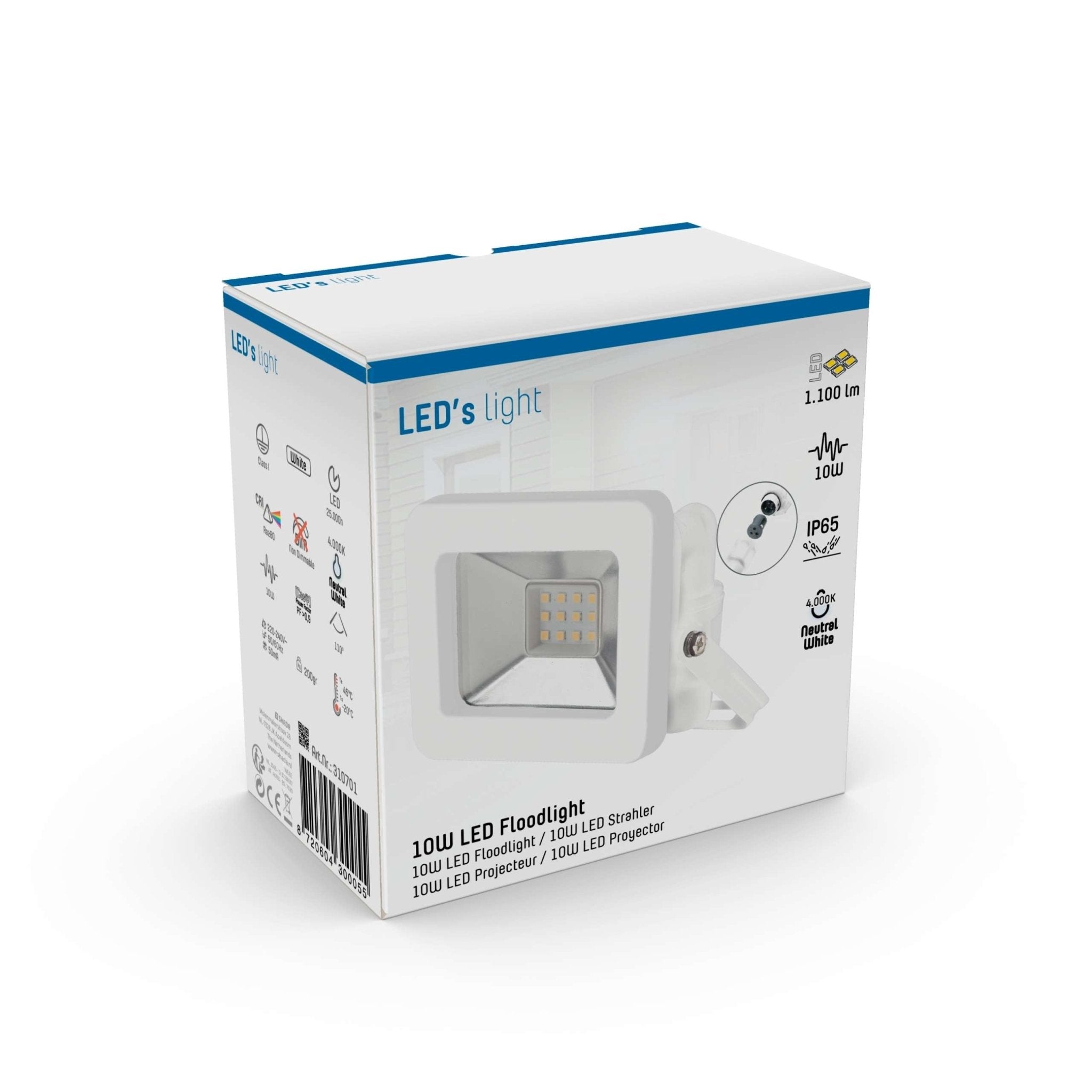FastFix LED Schijnwerper 10W - IP65 - voor binnen en buiten - 1100 lm - Wit - LED.nl