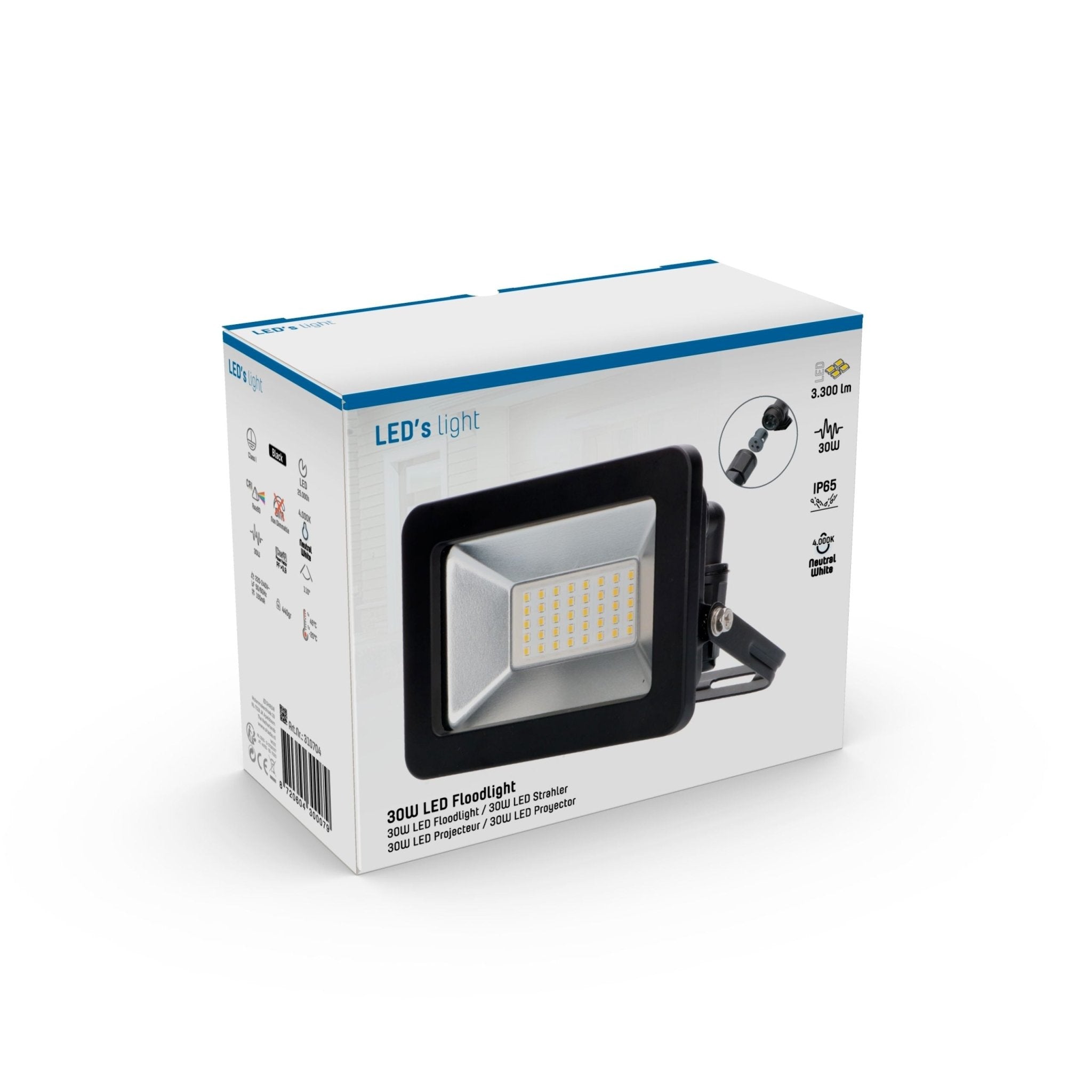 FastFix LED Schijnwerper 30W - IP65 - voor binnen en buiten - 3300 lm - Zwart - LED.nl