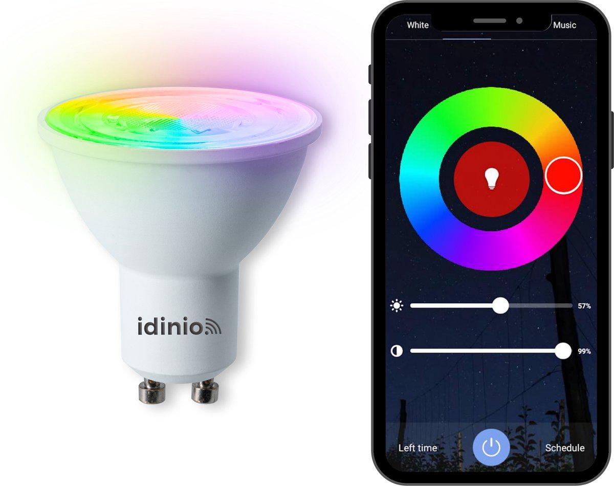 IDINIO Smart LED Spot GU10 - White & Color - Dimbaar - Bedienbaar met App - LED.nl