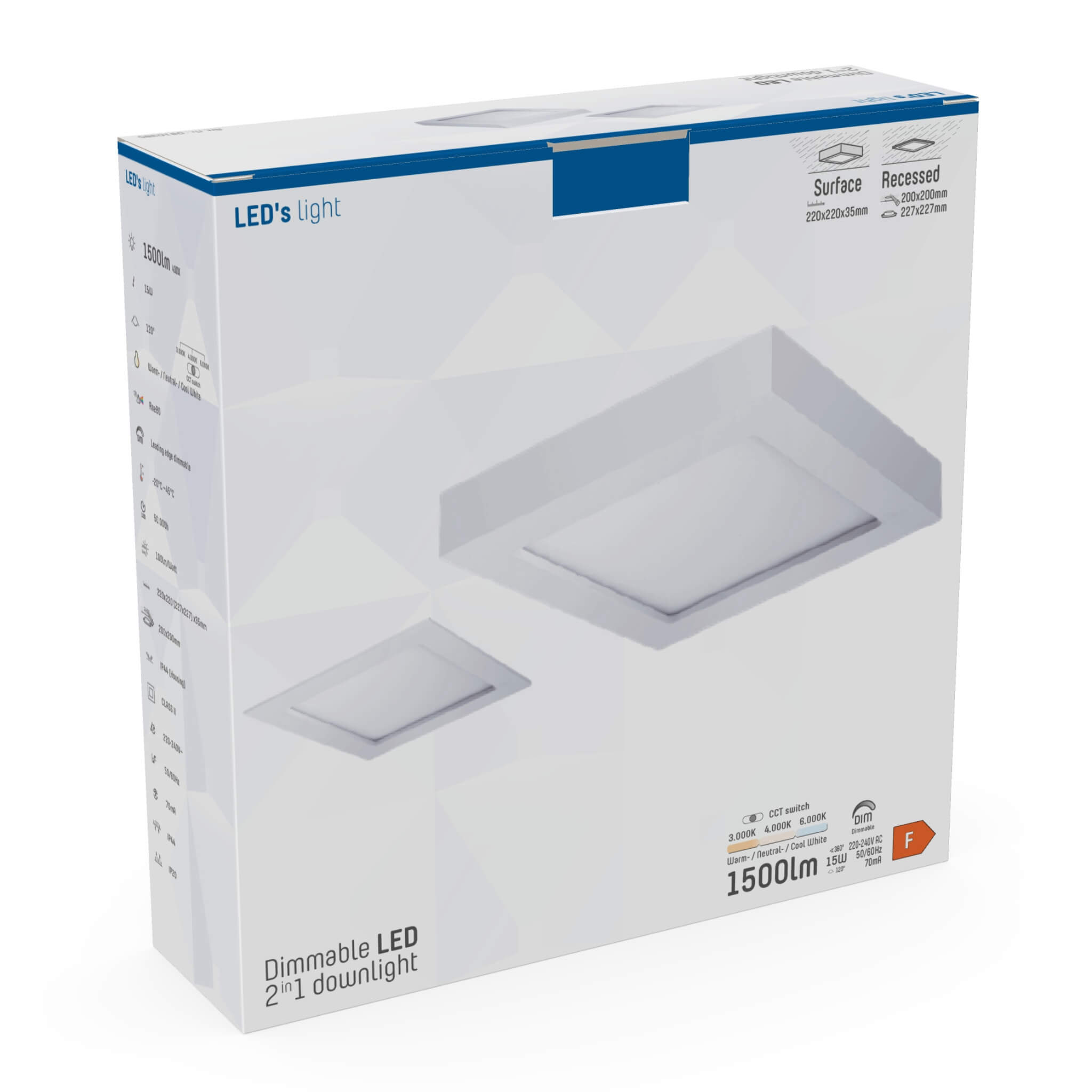 Inbouw plafondlamp vierkant 15 cm dimbaar kopen? - LED.nl