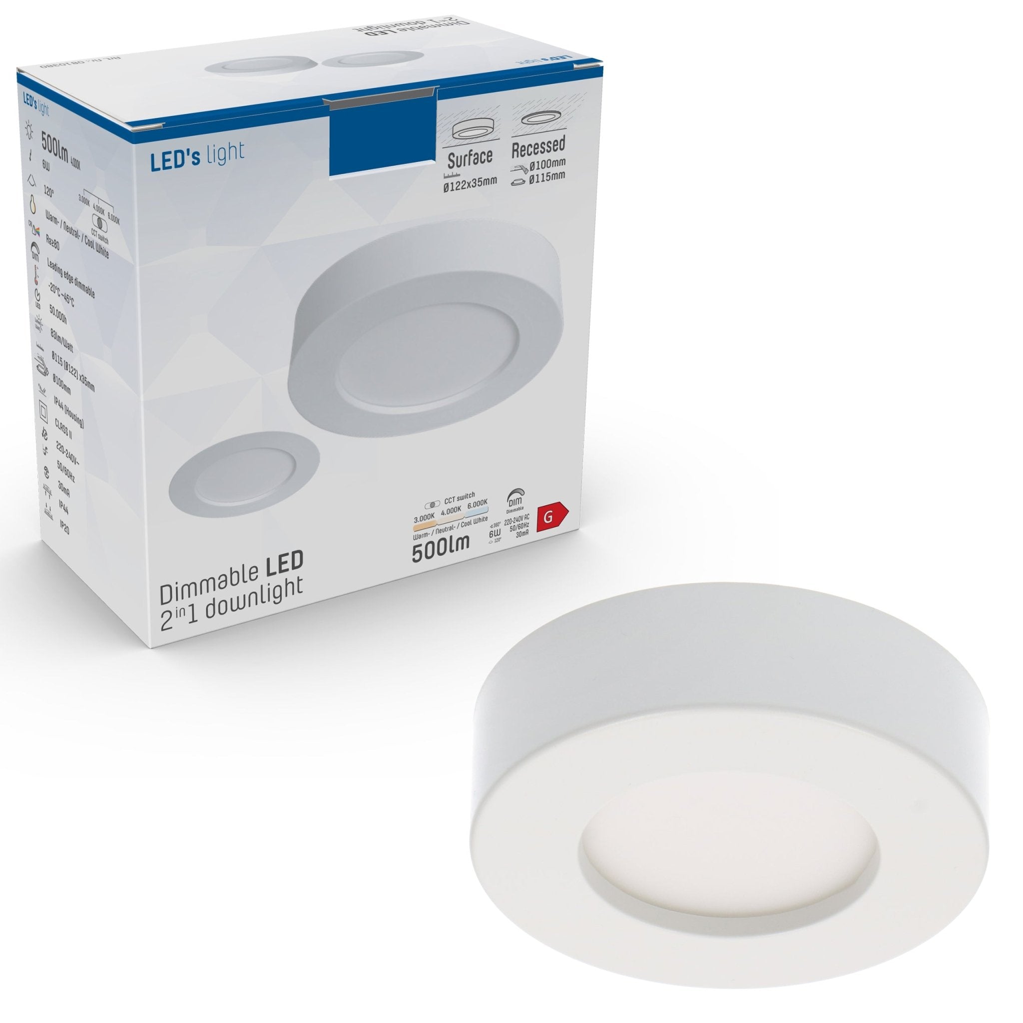 Inbouw/Opbouw LED Plafondspot CCT Ø 10 cm - Dimbaar - warm en koud wit - LED.nl