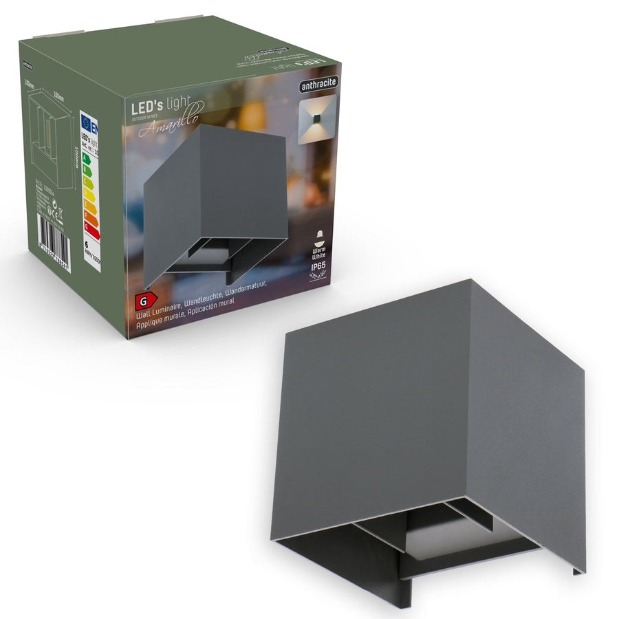 3 pack - LED's Light Kubus LED Wandlamp voor buiten - 2 lichts - IP65 Waterdicht - Warm wit licht - Antraciet Wandlampen LED.nl