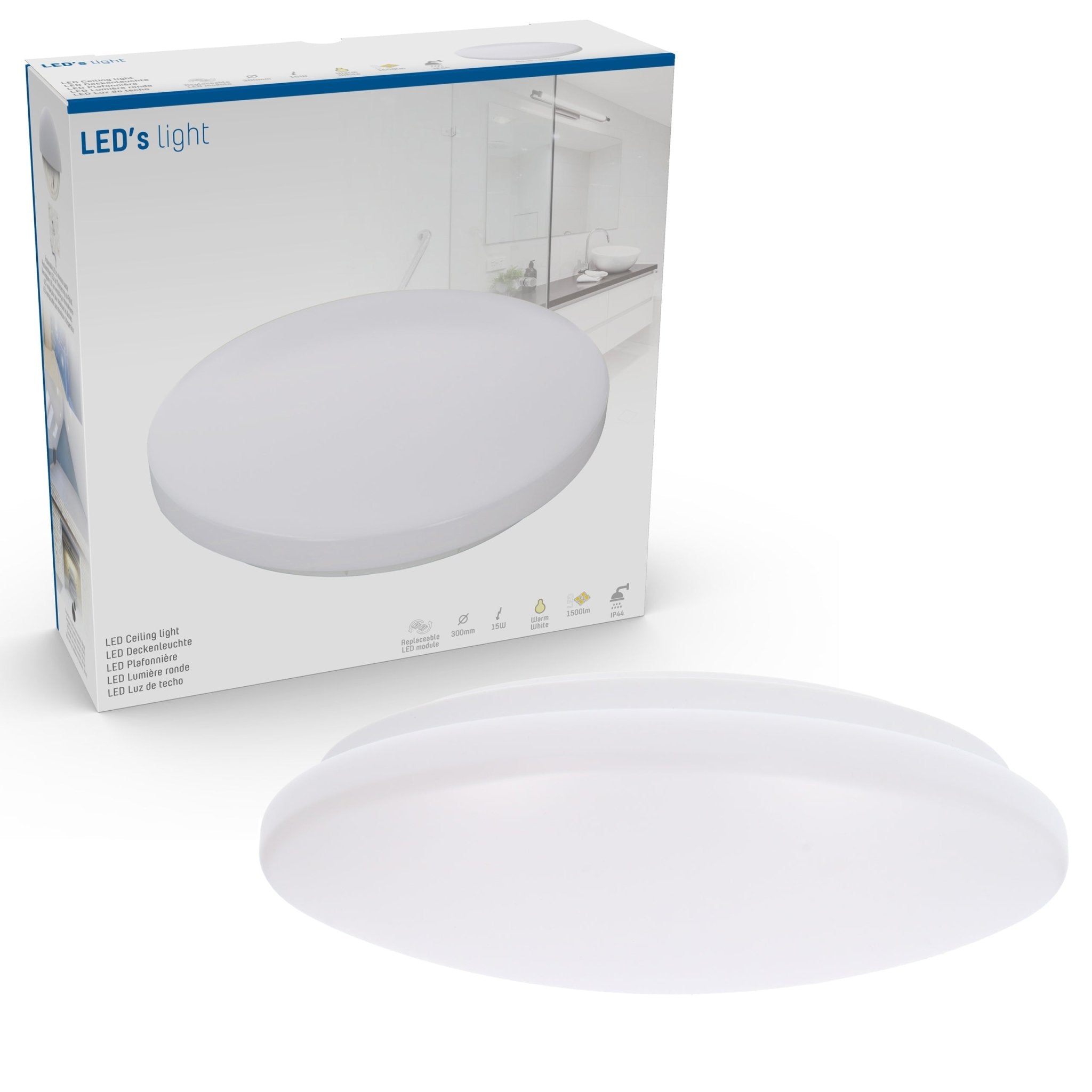LED Badkamerlamp rond 30 cm - universeel - Spatwaterbestendig IP44 - Warm wit licht - LED.nl