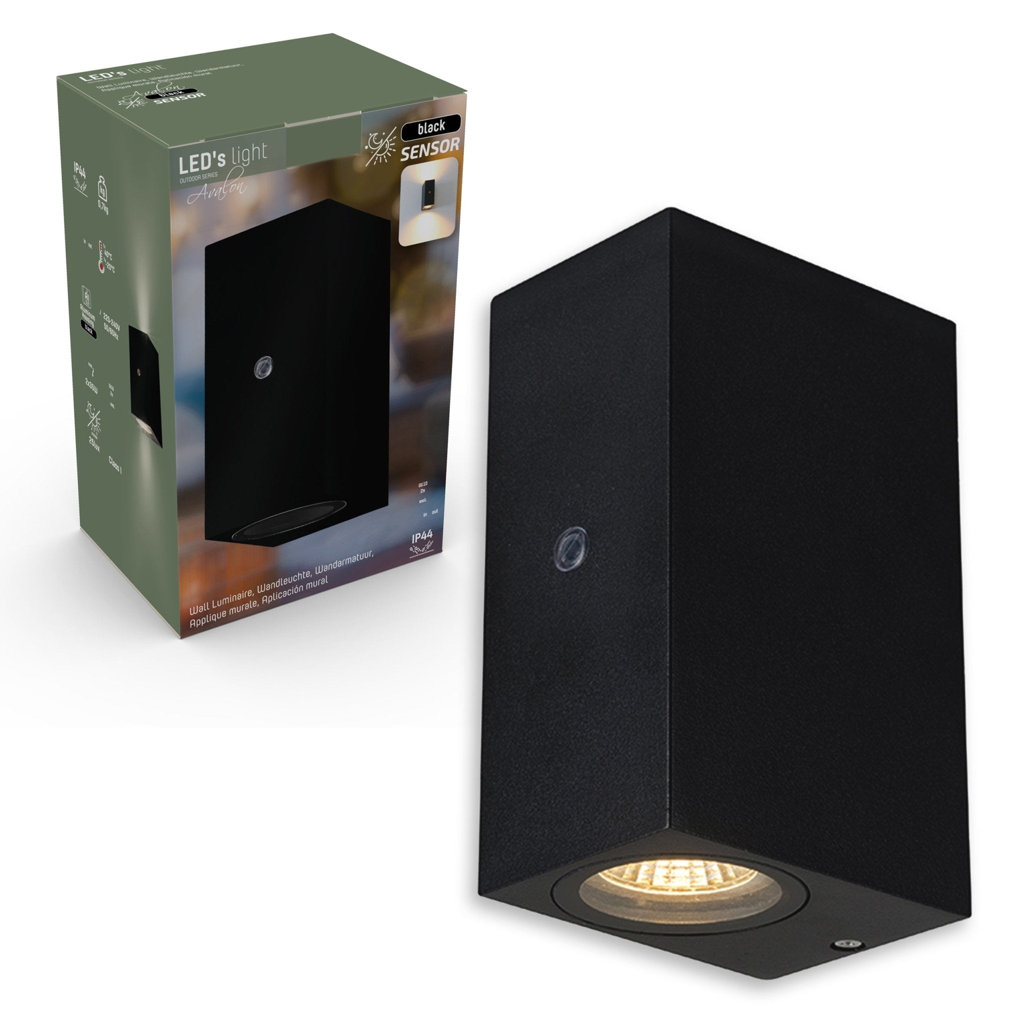 LED Buitenlamp met sensor - 2 lichtpunten GU10 - Napels - IP44 - Zwart - LED.nl