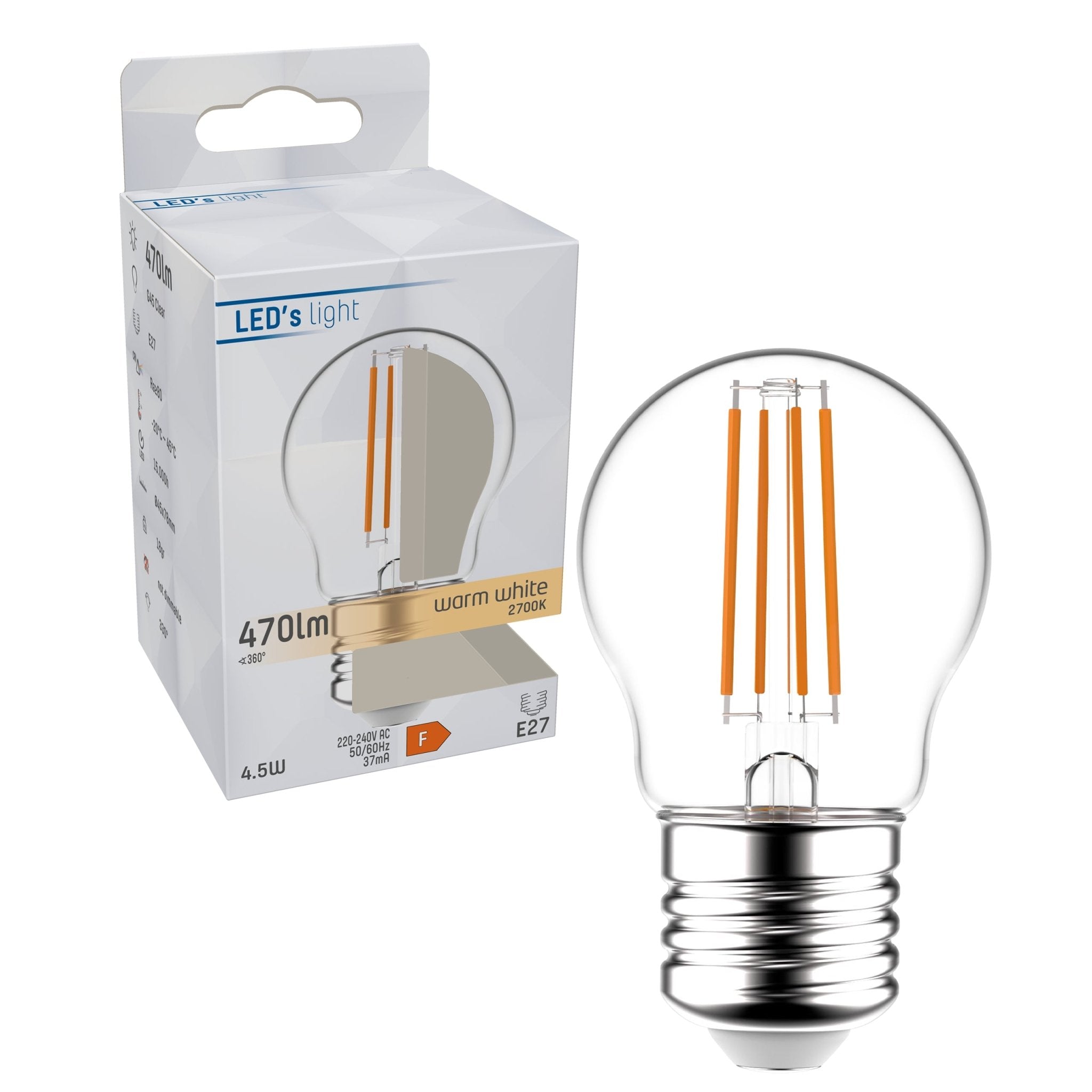 LED Filament Lamp E27 - Helder - Kogel Ø 4.5 cm - Warm wit - 4.5W (40W) - LED.nl