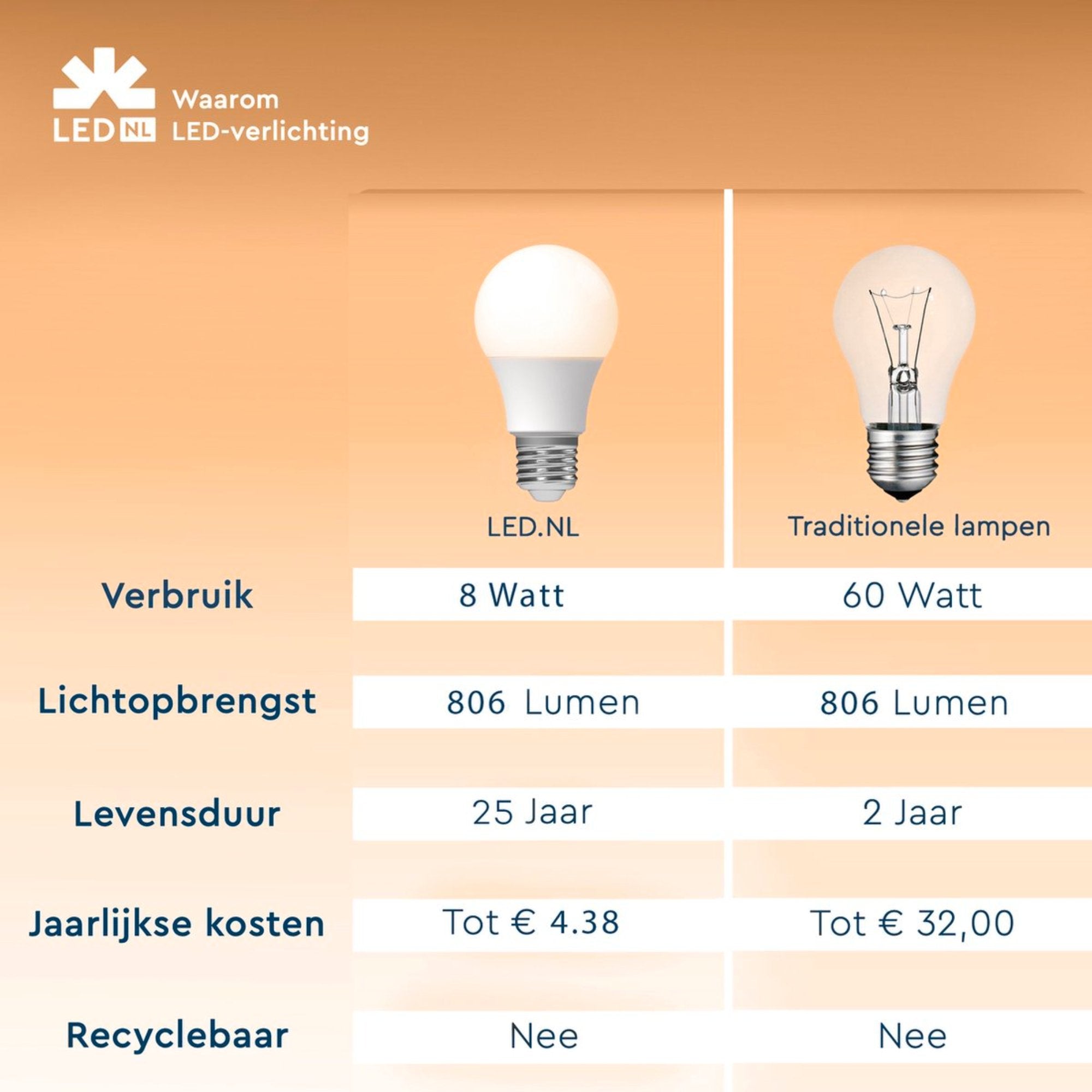 LED Lamp E27 - Mat - Koud wit - 8W vervangt 60W - LED.nl