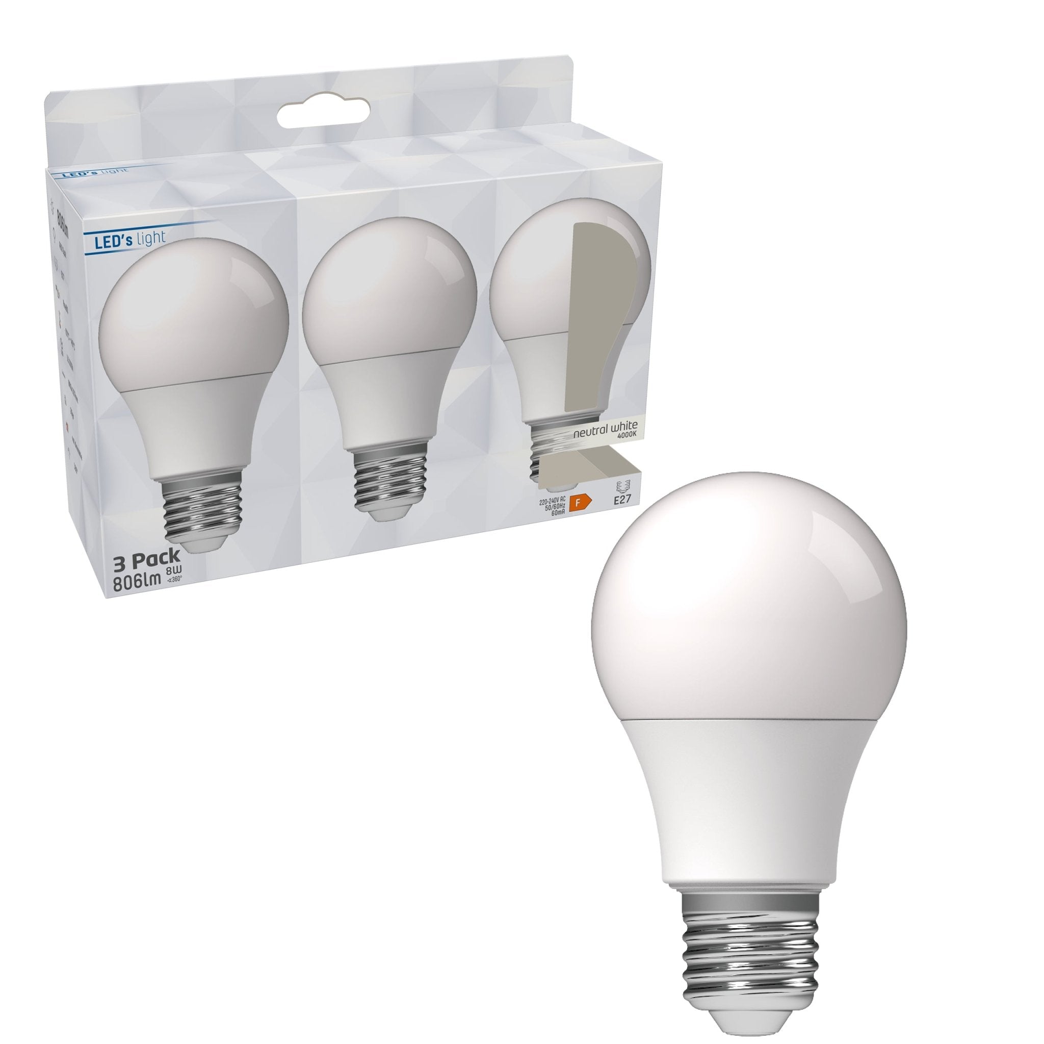 LED Lampen E27 - Mat - Koud wit - 8W vervangt 60W - 3 lampen - LED.nl
