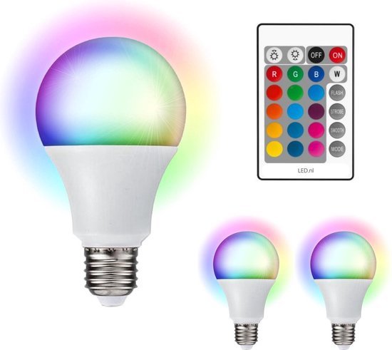 LED Lampen E27 met afstandsbediening - 16 kleuren + wit - Dimbaar - 3-PACK - LED.nl