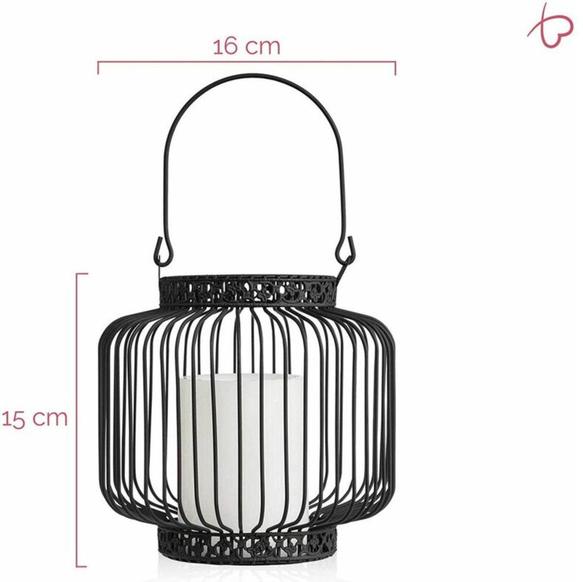 LED Lantaarn basket met LED kaars voor binnen en buiten - Draadloos op batterijen - Zwart - LED.nl
