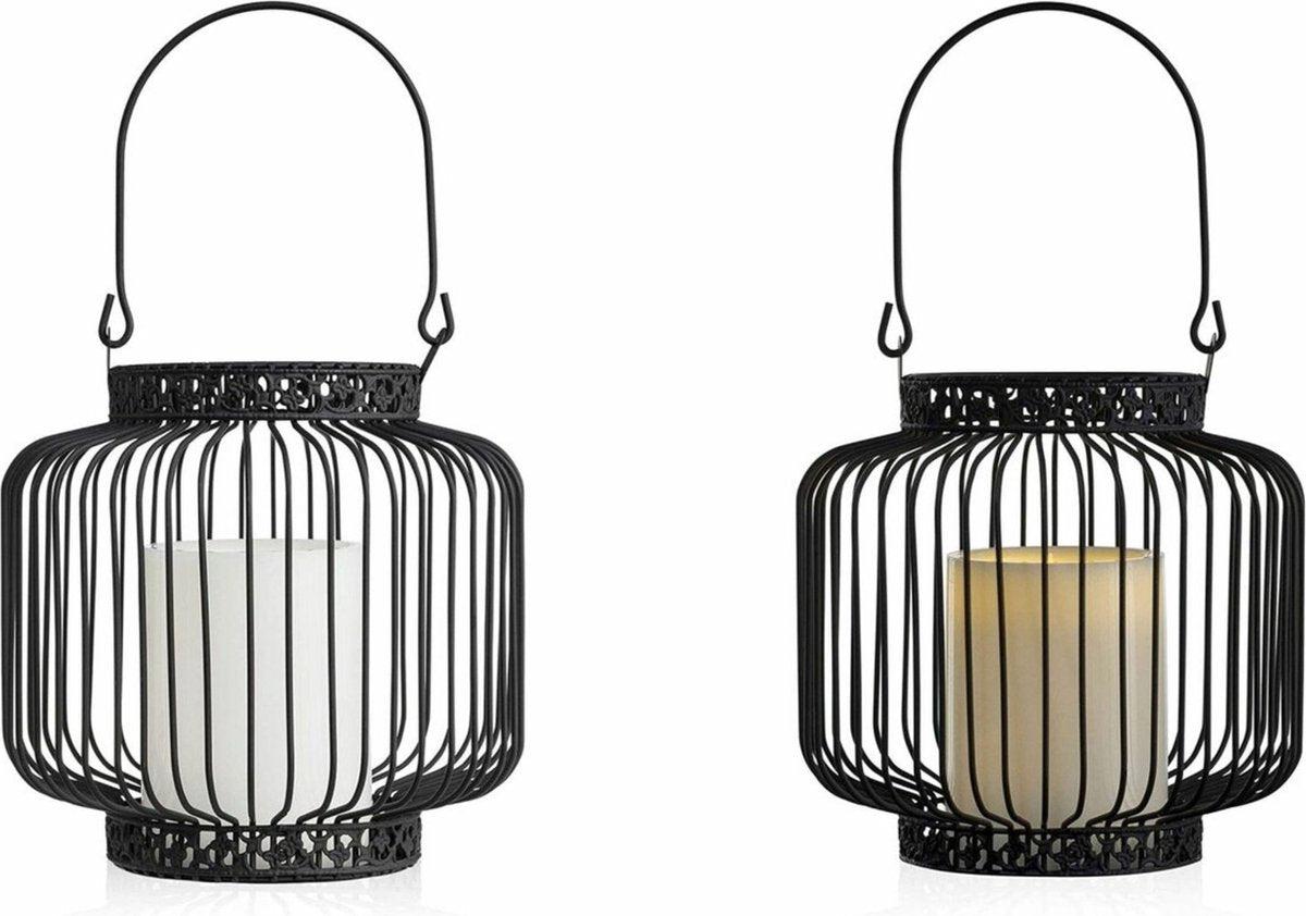 LED Lantaarn basket met LED kaars voor binnen en buiten - Draadloos op batterijen - Zwart - LED.nl