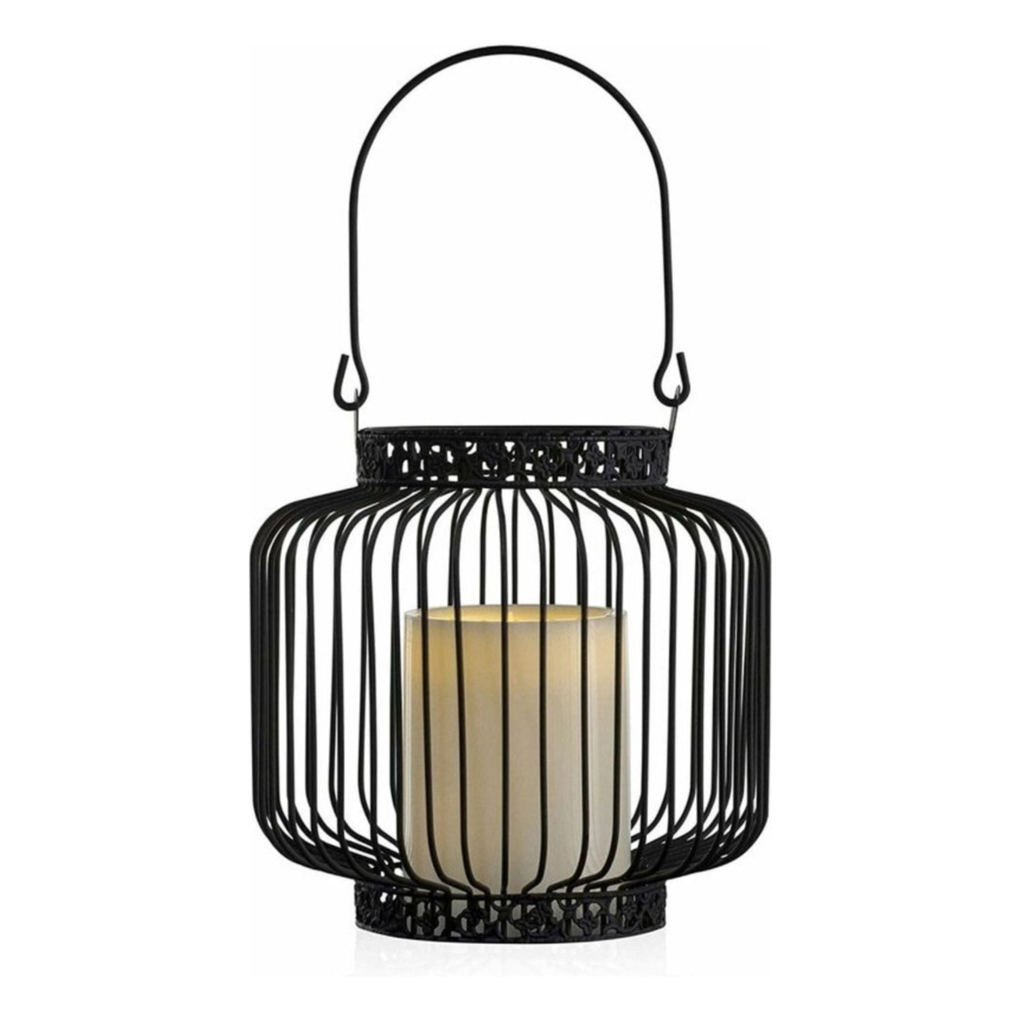 LED Lantaarn basket met LED kaars voor binnen en buiten - Draadloos op batterijen - Zwart - LED.nl