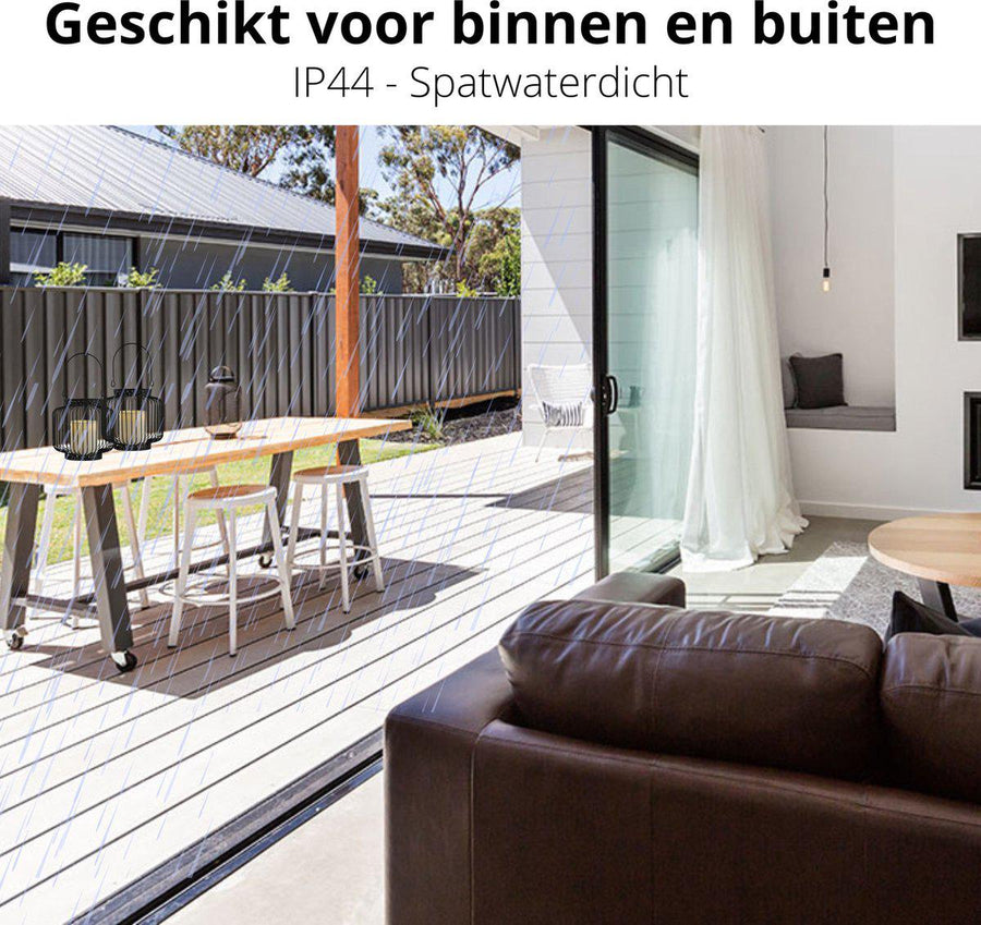 LED Lantaarn basket met LED kaars voor binnen en buiten - Draadloos op batterijen - Zwart Tafellampenen LED.nl
