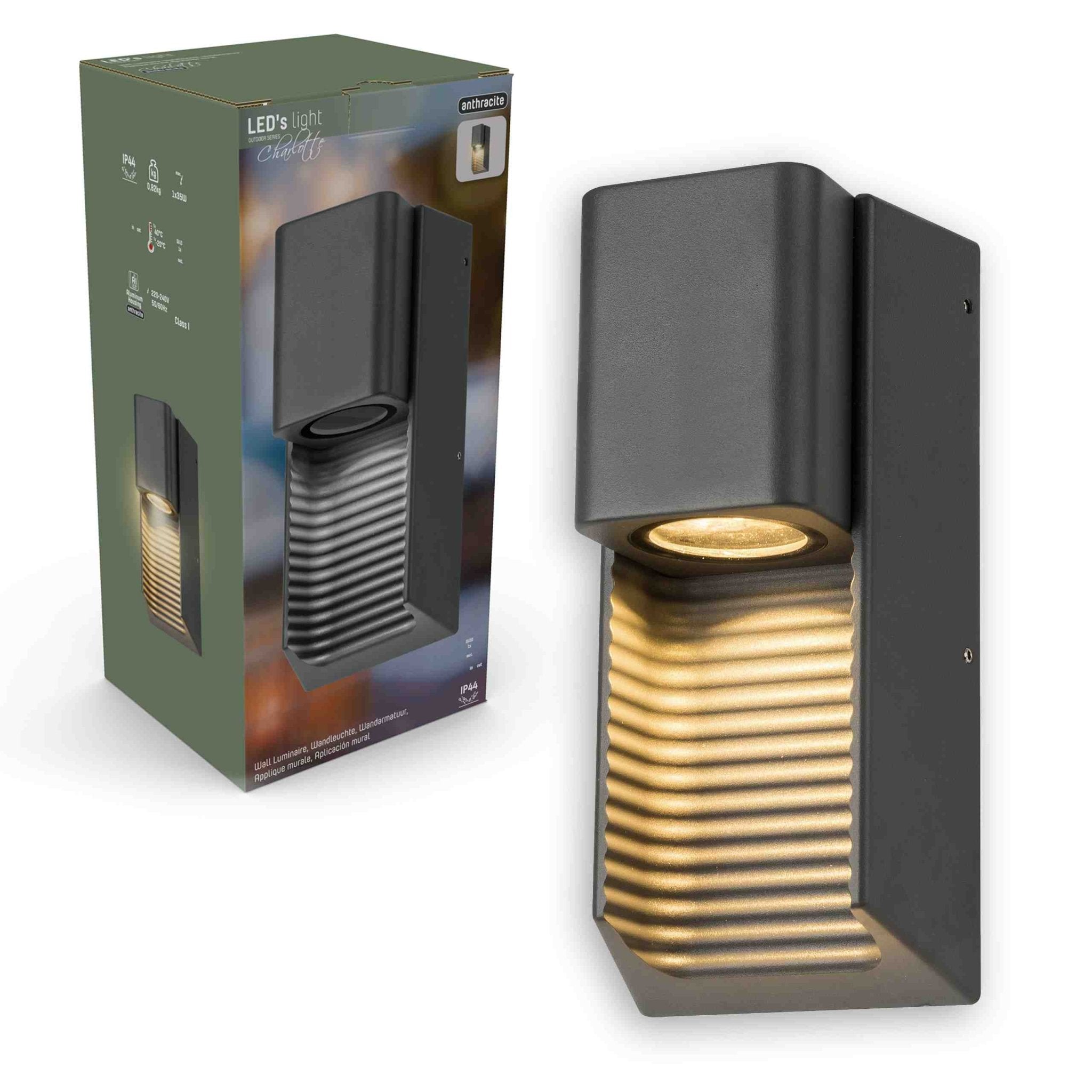 LED Muurlamp buiten met GU10 fitting - Strepen - Rimini - IP44 - Antraciet - LED.nl